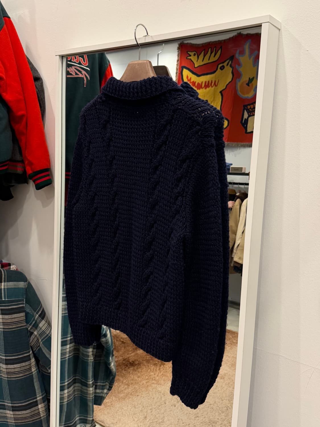 70s Vtg 빈티지 케이블 울 니트 집업 상품이미지5