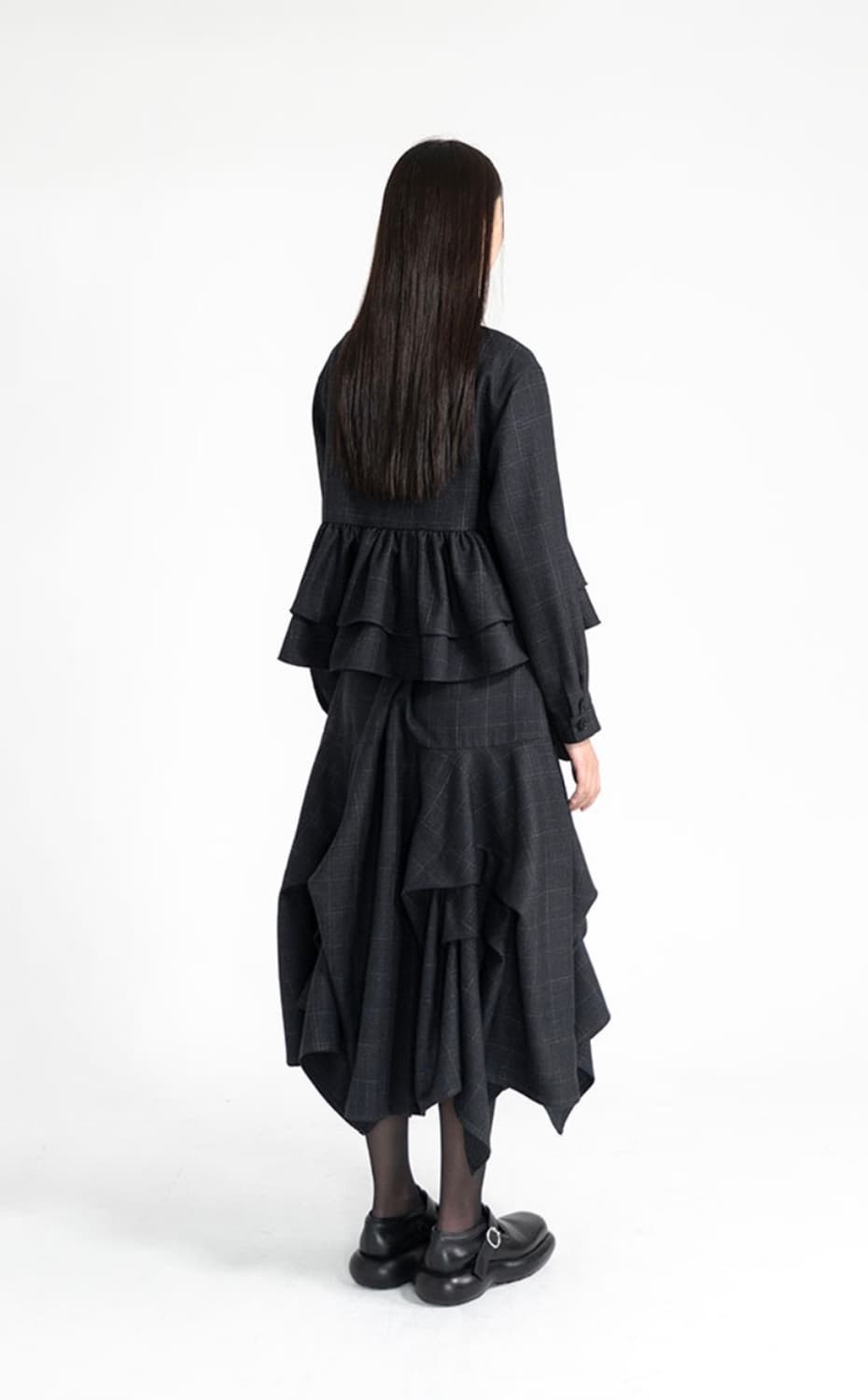 유노이아 체크 버튼 블라우스 + 체트 포켓 스커트 셋업 상품이미지3