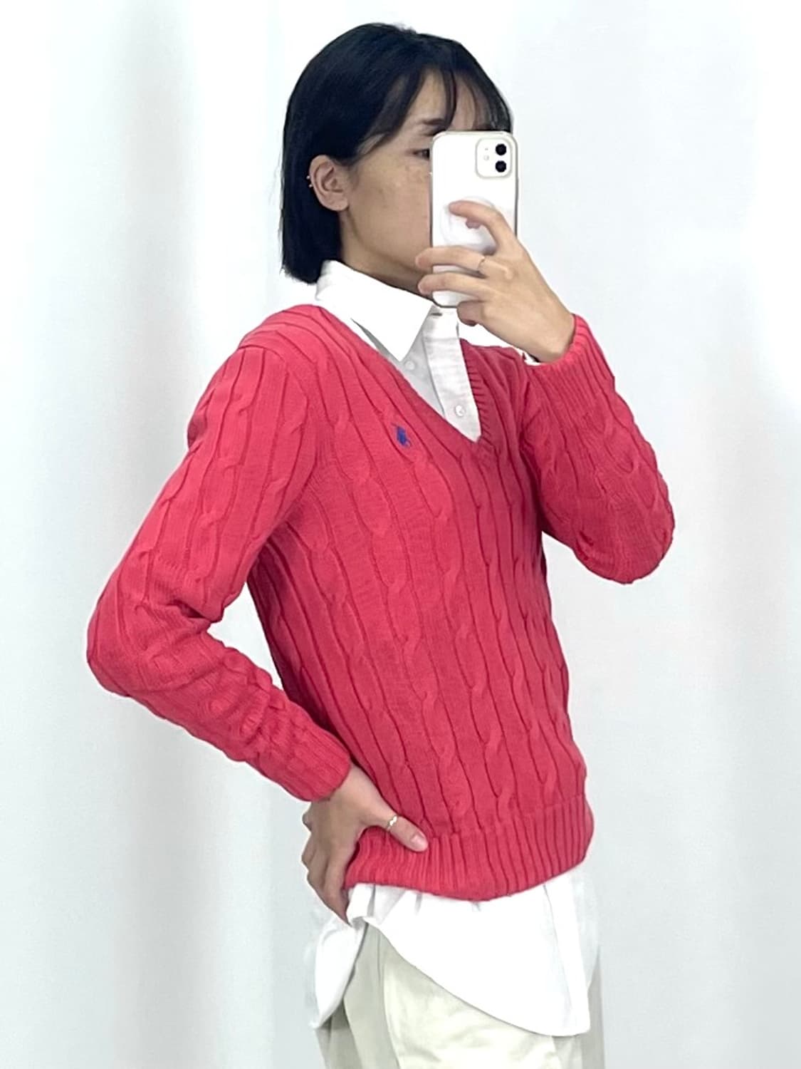 [S]폴로 핫핑크 브이넥 니트CK9760  상품이미지1