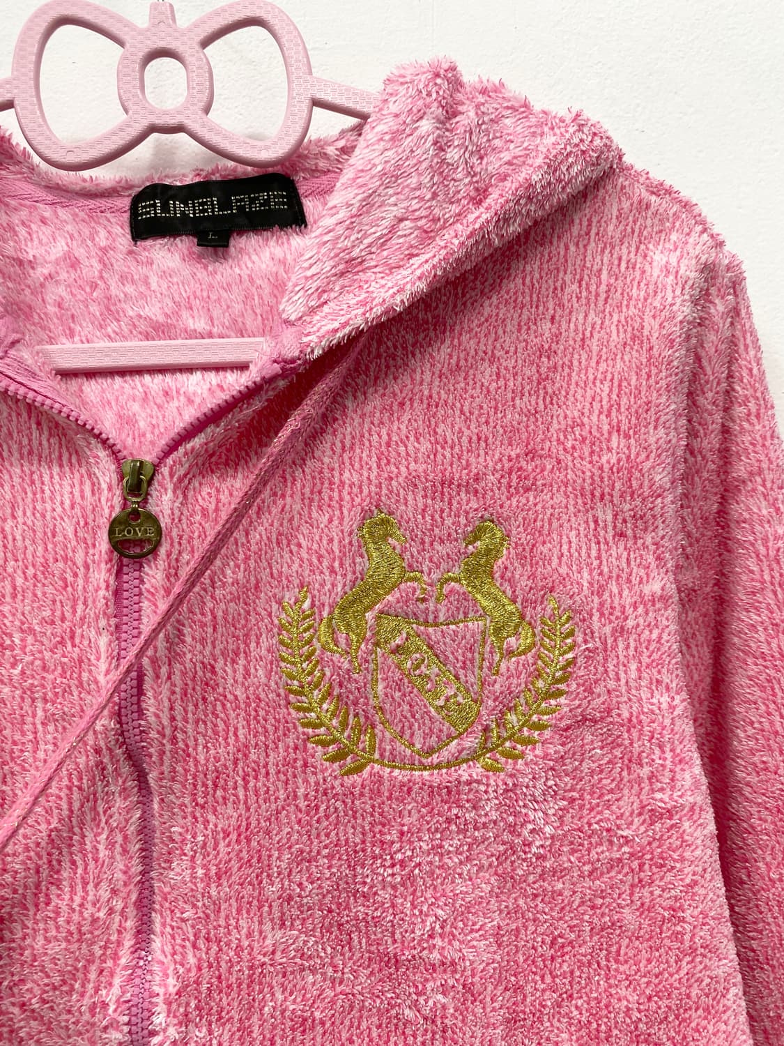 [SUNBLAZE] 갸루 핑크 리본 폭닥 후드집업 상품이미지6