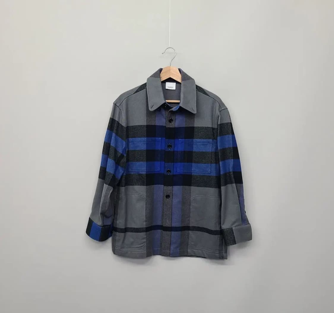 버버리 정품 남성 익스플로드 체크 코튼 플란넬 셔츠 자켓 블루 XS 상품이미지2