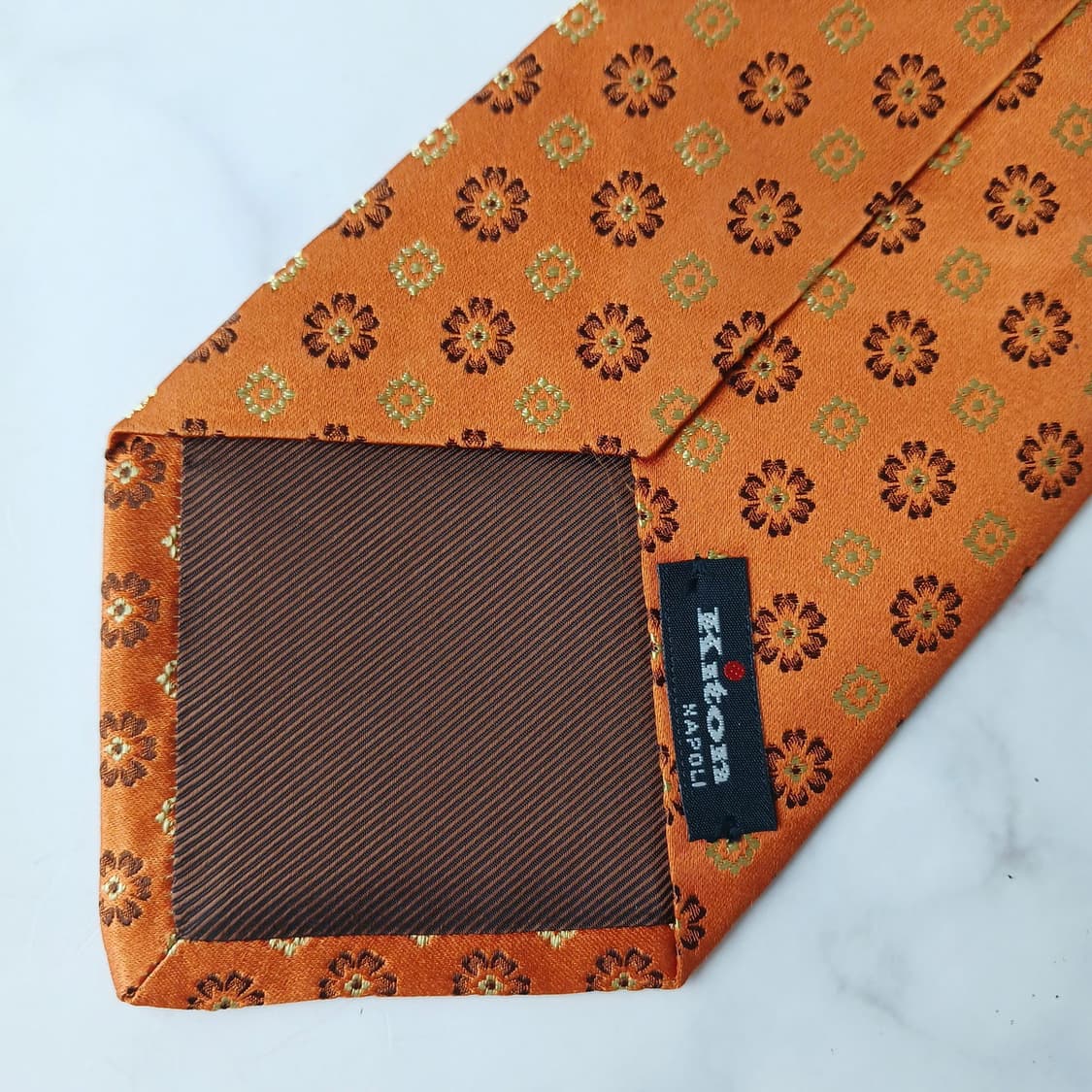 키톤 실크 오렌지 플라워 자수 넥타이 9.5cm S~A+등급 e905 상품이미지8