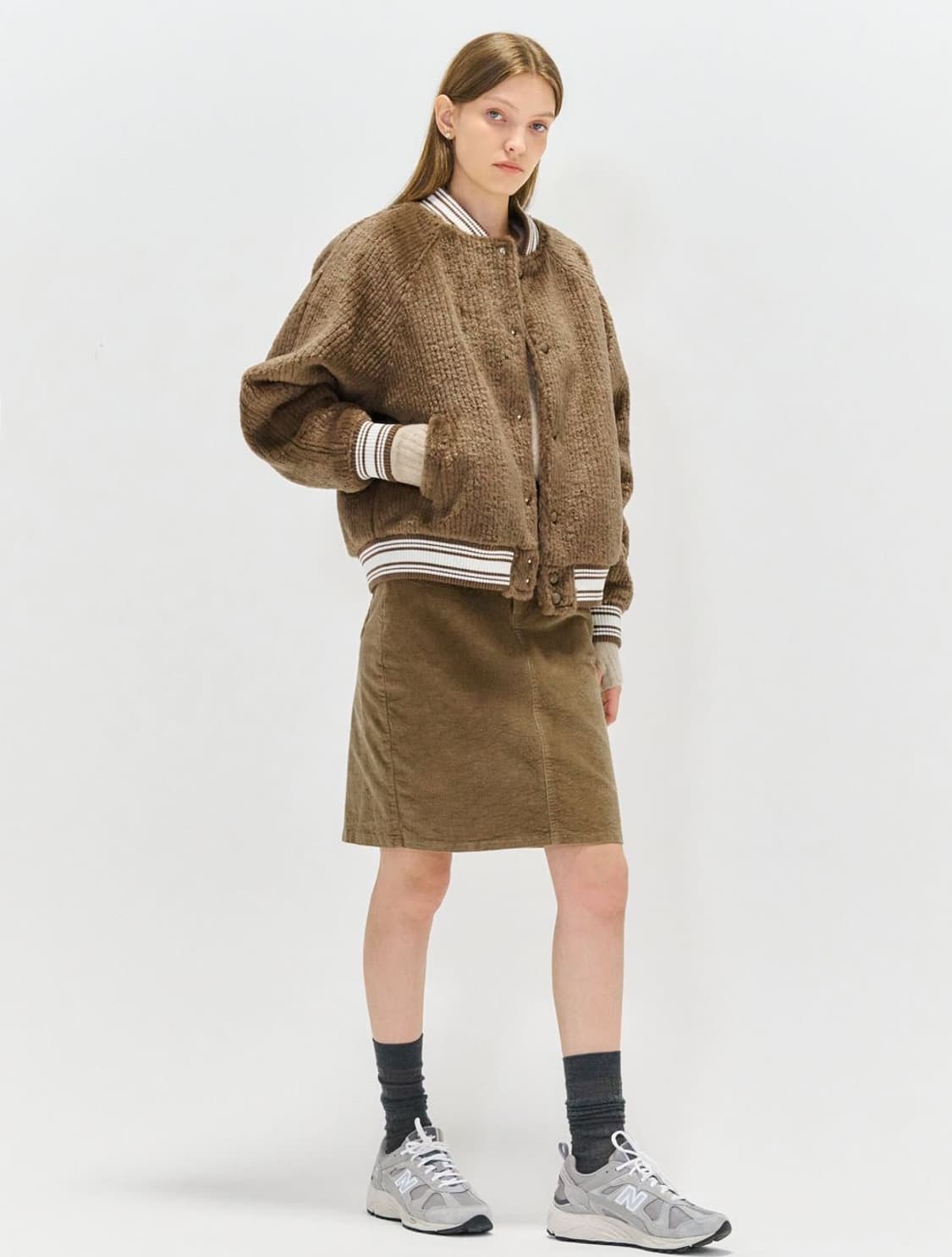 제너럴아이디어 코지 브라운 바시티 퍼 야구 점퍼 자켓 M 새상품 상품이미지2