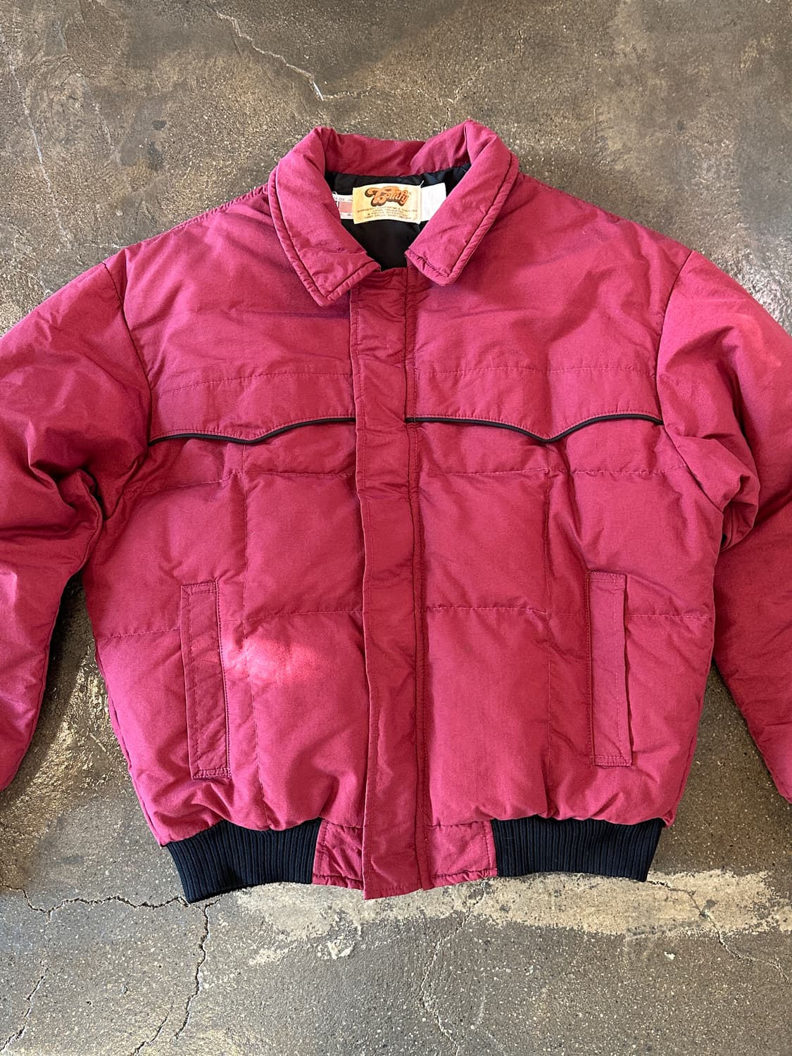 70s/80s Comfy USA 버건디 웨스턴 요크 다운 봄버 자켓 L 상품이미지3