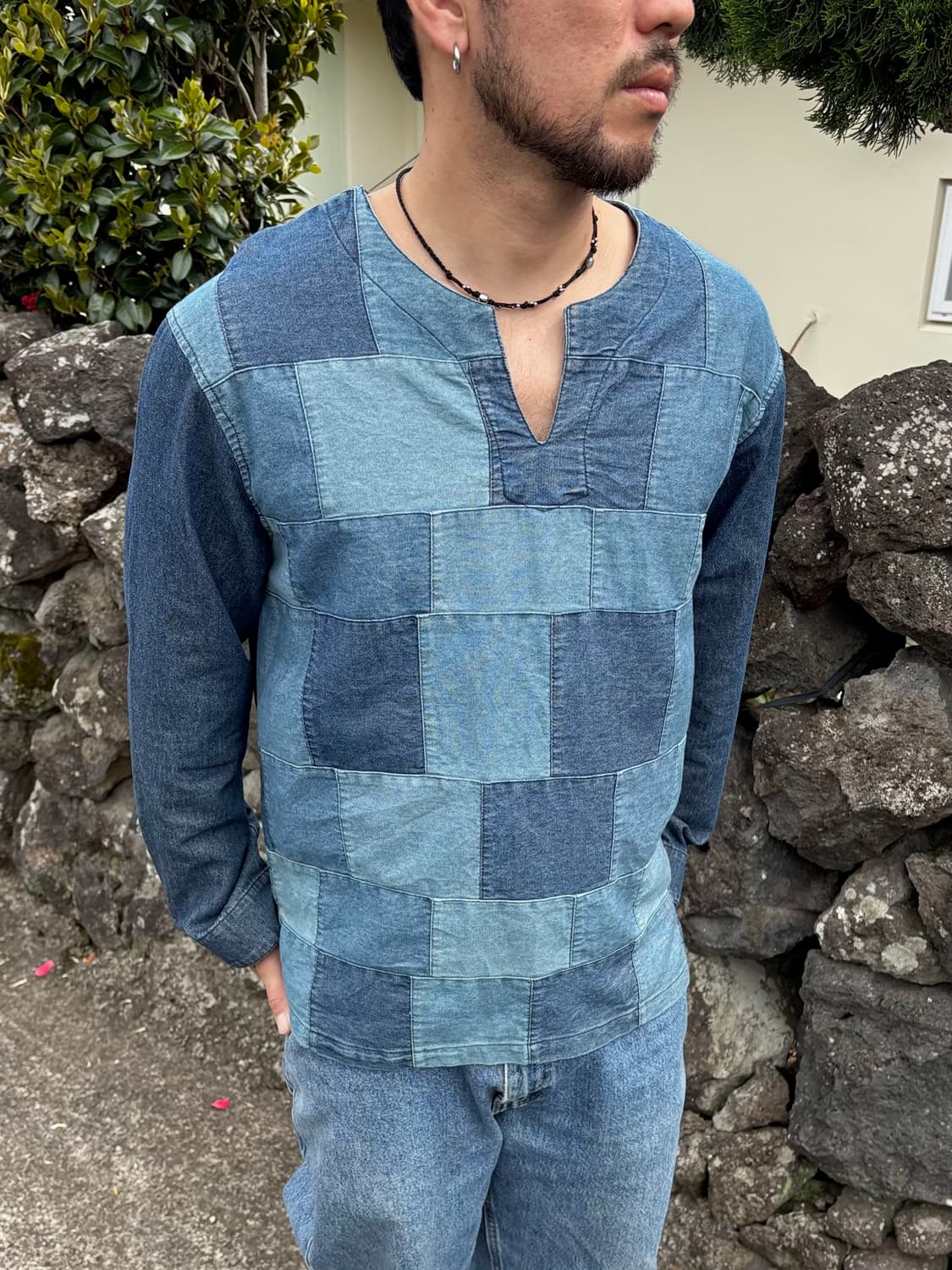 일본 캐주얼 빈티지 패치워크 데님 튜닉 셔츠/롱슬리브 (캐피탈st) 상품이미지1