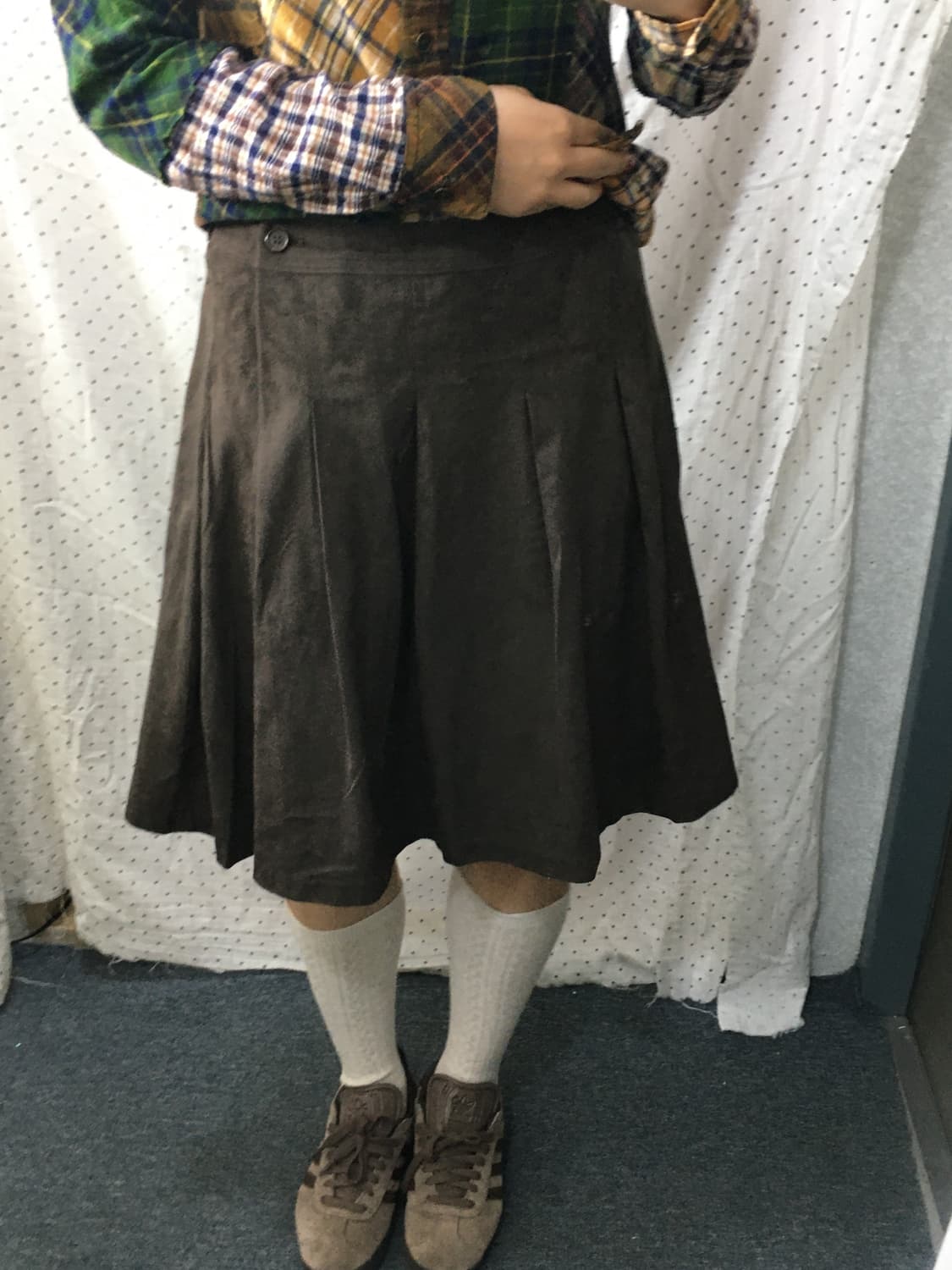 브라운 스웨이드 미디 스커트 상품이미지5