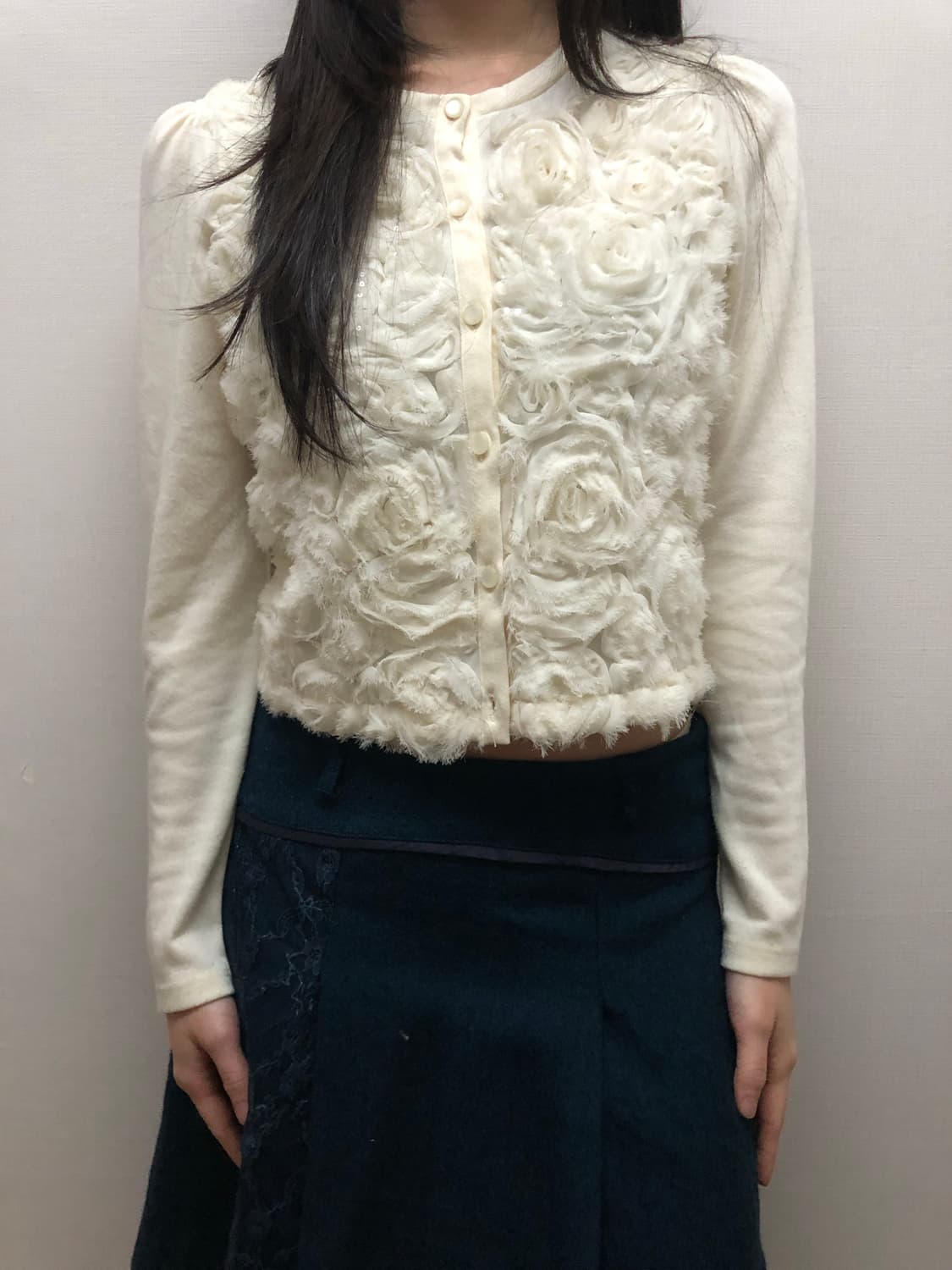 빈티지 화이트 플라워 가디건 상품이미지1