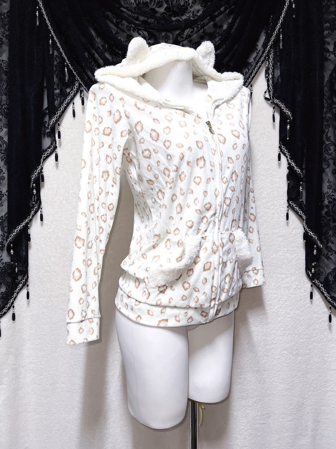 슈가돌 레오파드 호피 민트 네코미미 퍼후드집업 룸웨어 홈잠옷 갸루 핀터 상품이미지3