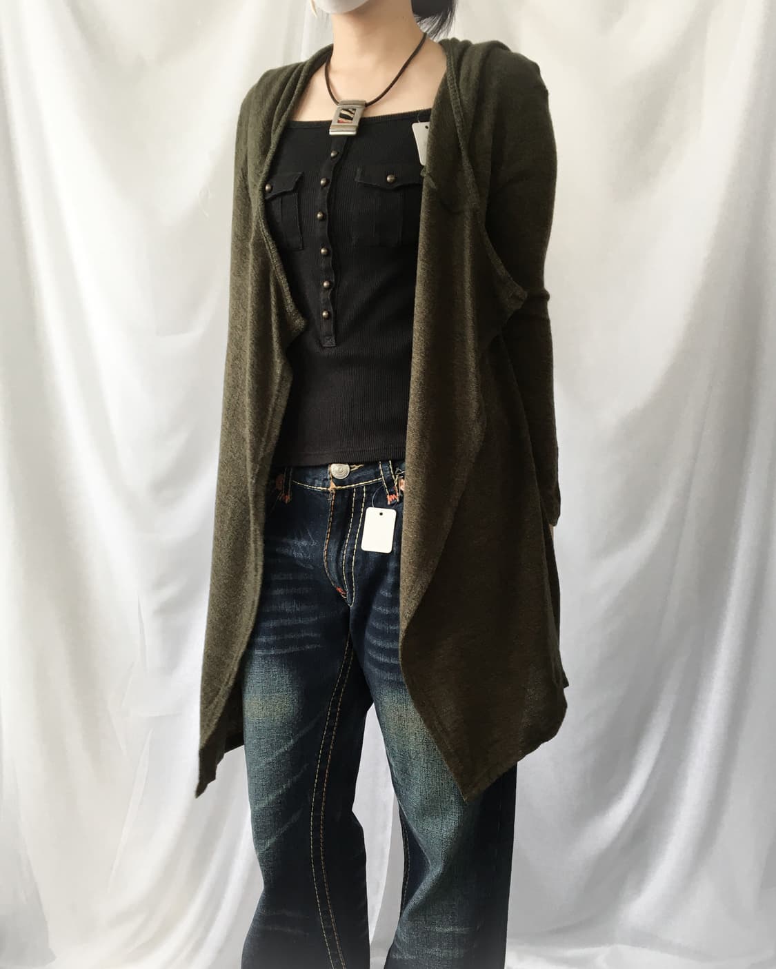 Drape hood open cardigan 상품이미지6