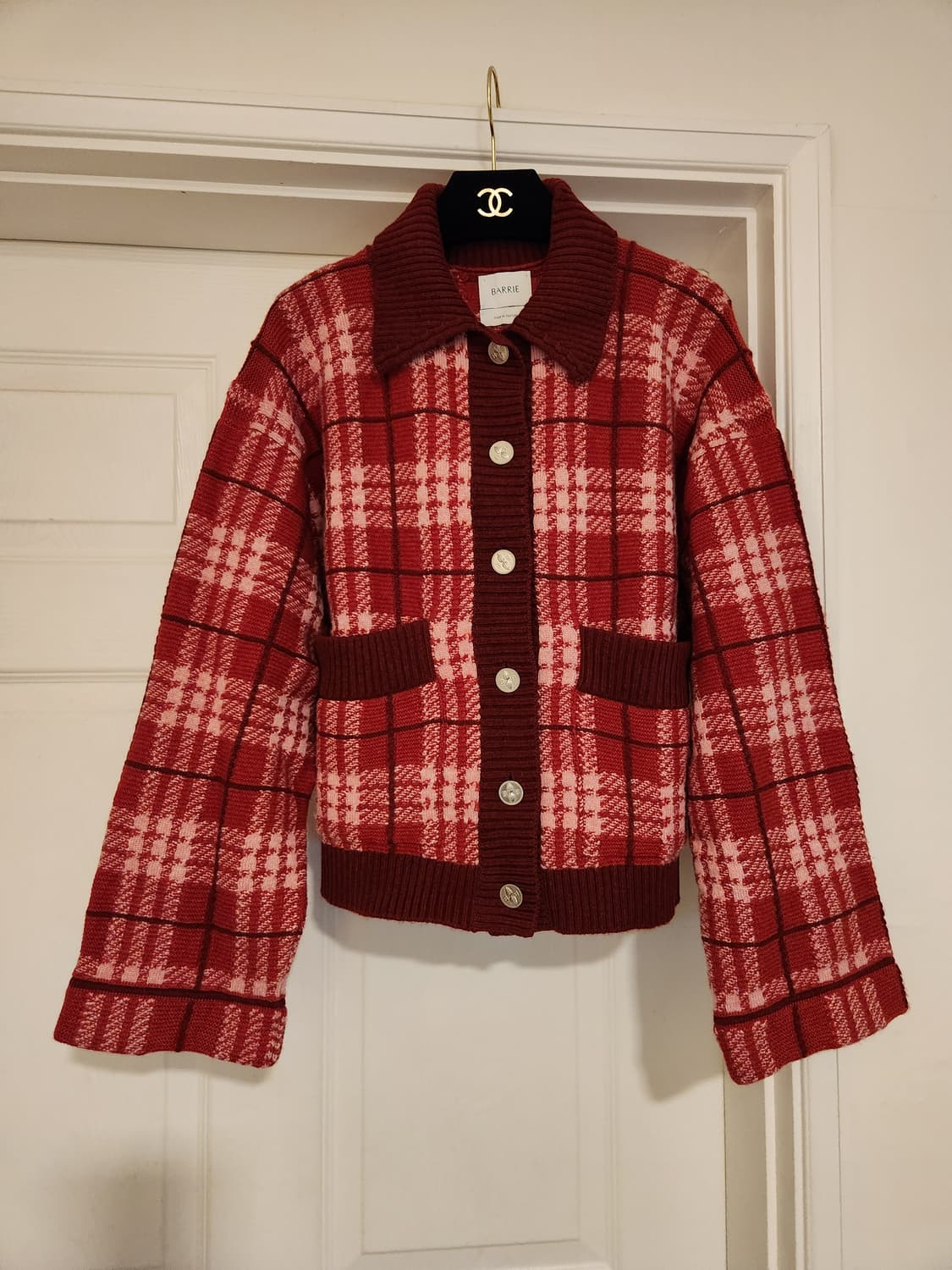 (정품)샤넬 배리 BARRIE 레드 타탄체크 캐시미어 자켓 상품이미지1