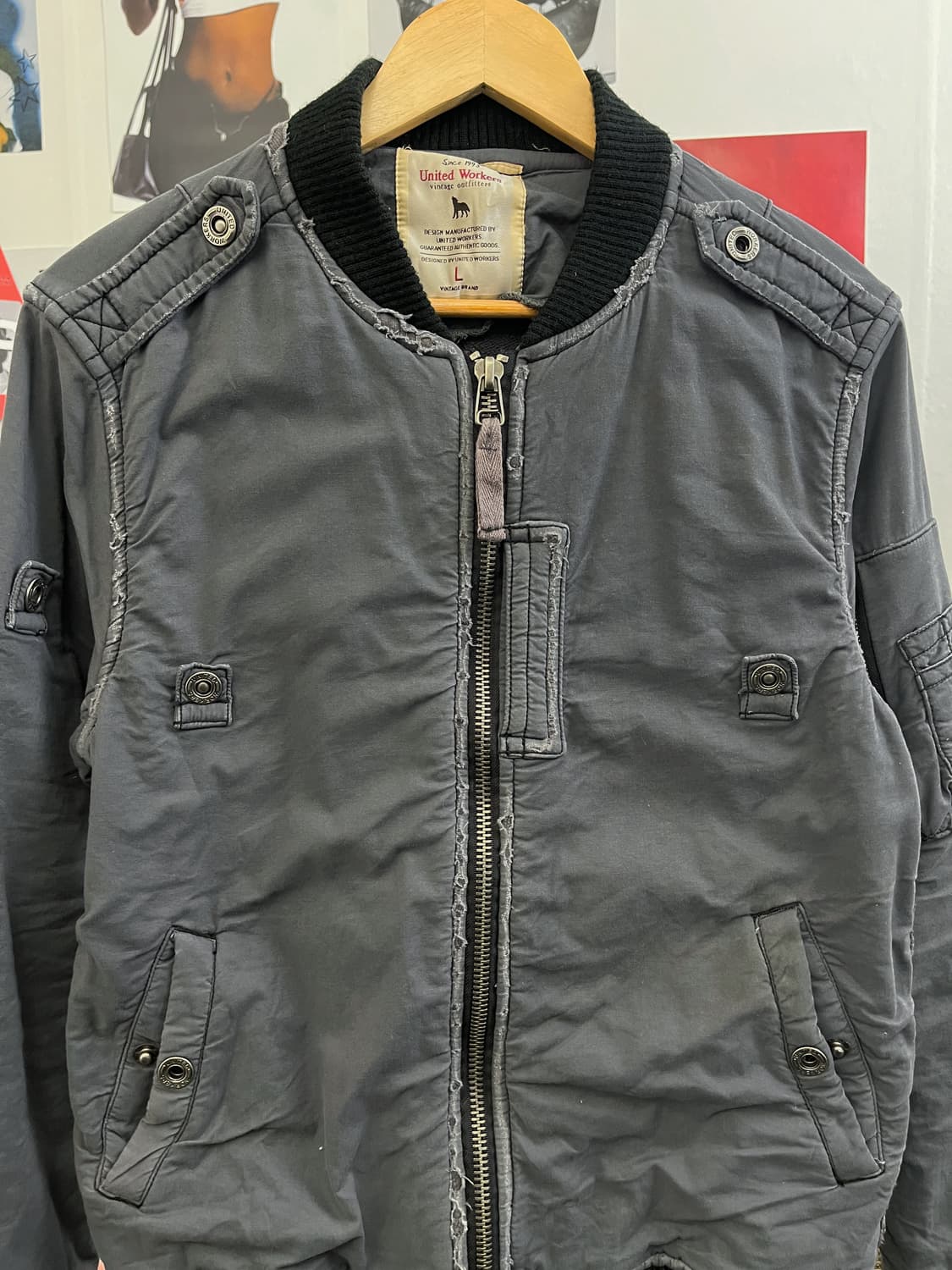 올드 빈티지 코튼 블루종 자켓 그레이 상품이미지6