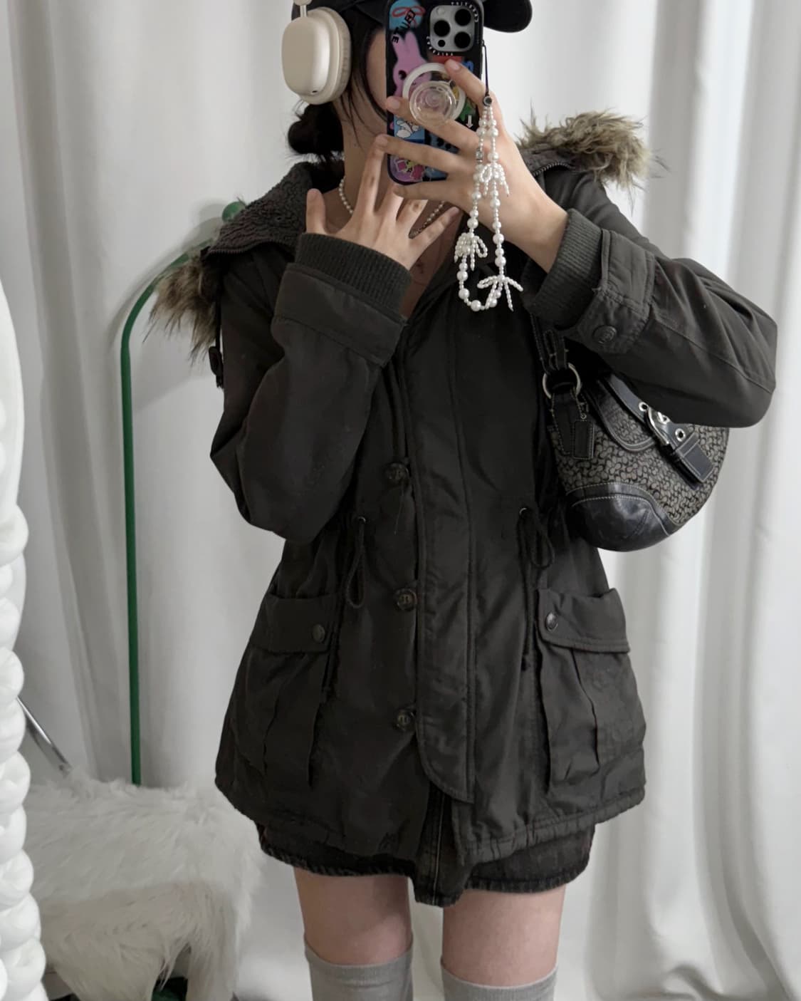 차콜 그레이 퍼 야상 자켓 상품이미지2