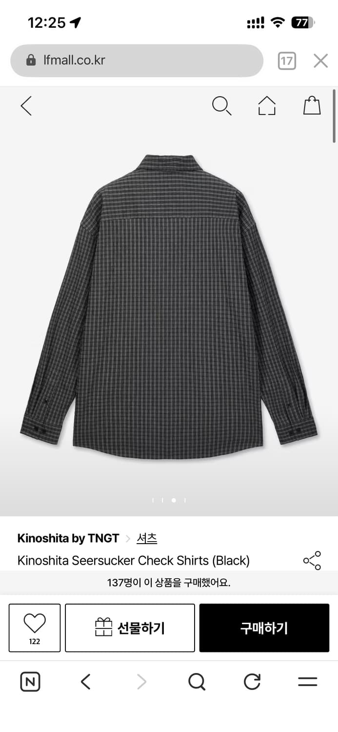 [새상품] TNGT 시어서커 체크 셔츠 블랙 상품이미지2