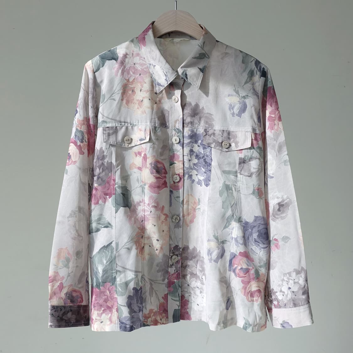일본 빈티지 플라워 시스루 여름 블라우스 셔츠 상품이미지1