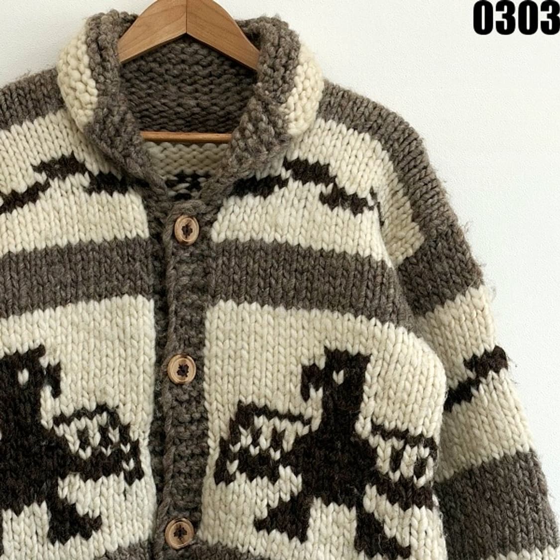 Flyer Hook 캐나다 버진 울 헤비 코위찬 니트 가디건 L 0303 상품이미지3