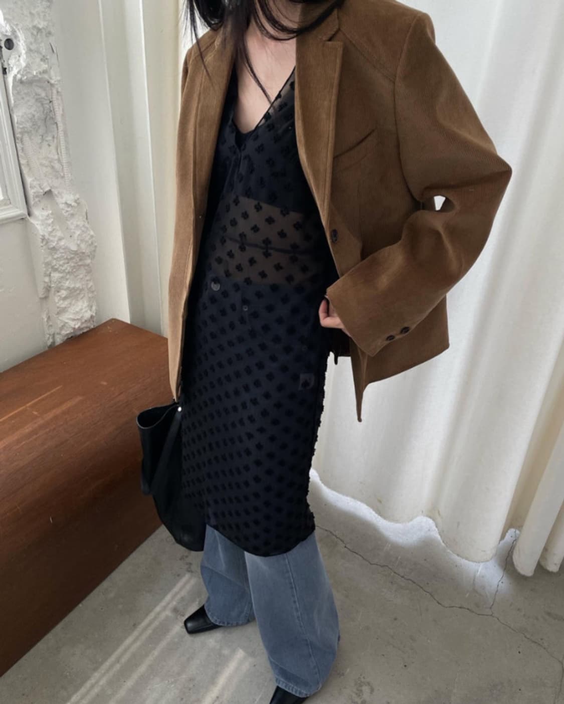 브리드 콤보 플라워 원피스 아이보리/블랙 상품이미지3