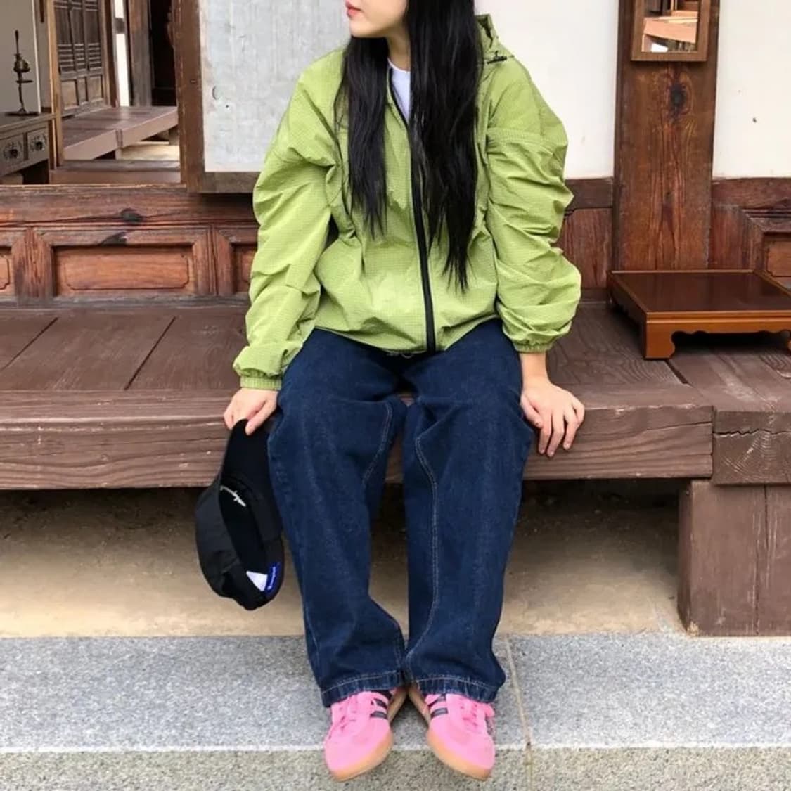 유니섹스 연두 체크 바람막이 상품이미지1