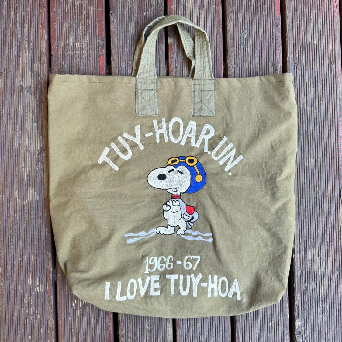 스누피 빈티지 토트백 카키 상품이미지1