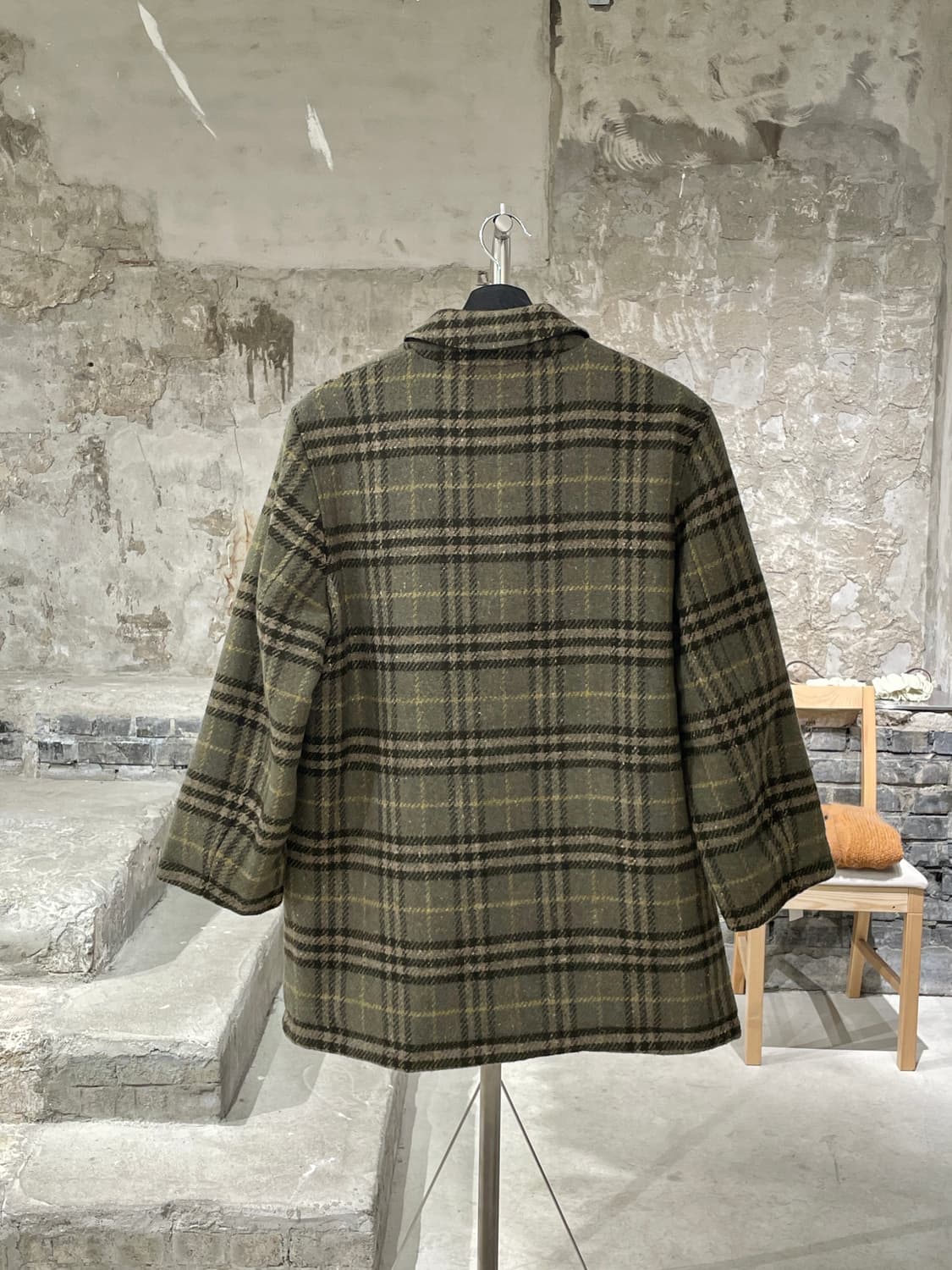 버버리 그린 앤 카키 노바체크 리버시블 폴리 울 버튼 자켓 상품이미지4