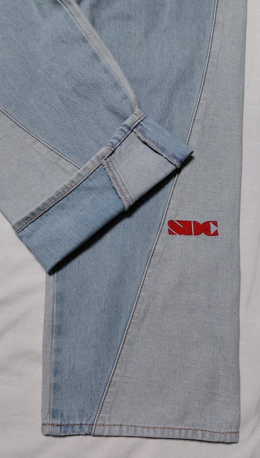 [S] 스컬프터 배색 와이드 데님 팬츠 (라이트 블루) 상품이미지3