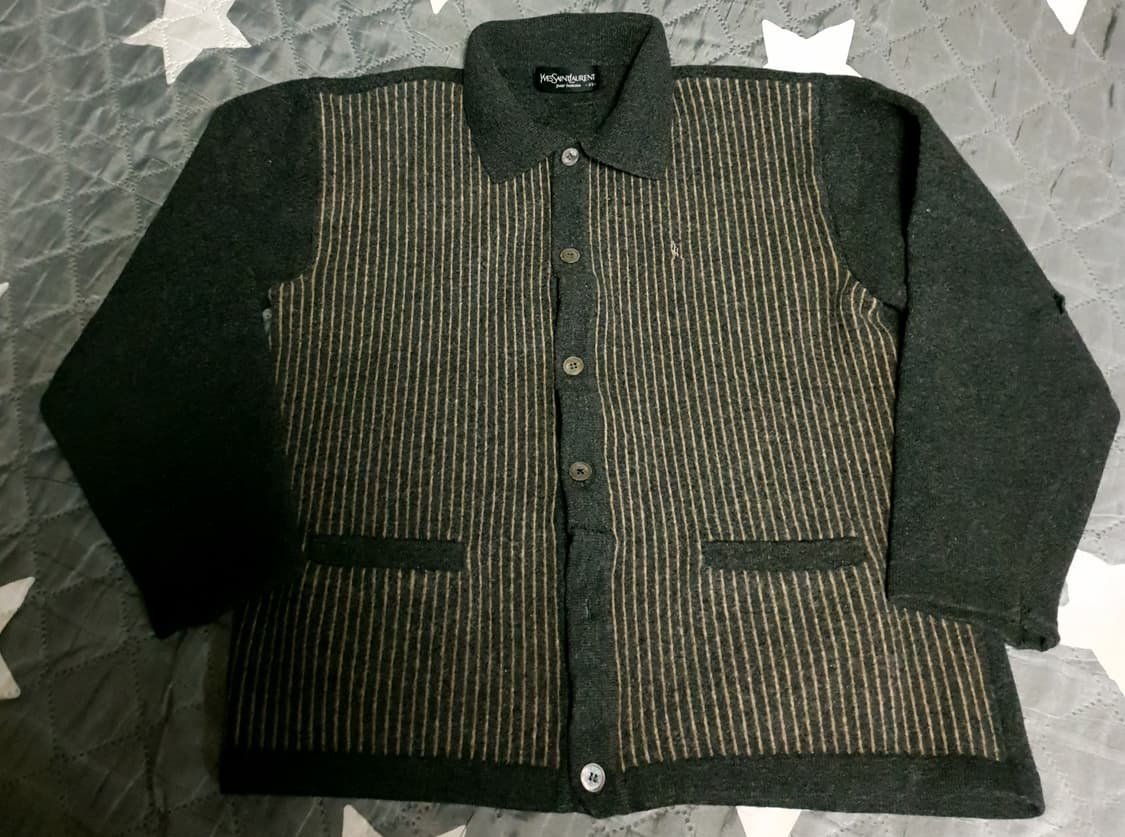(90s) 입생로랑 옴므  클래식 스트라이프 울 카라 가디건 (M) 상품이미지1