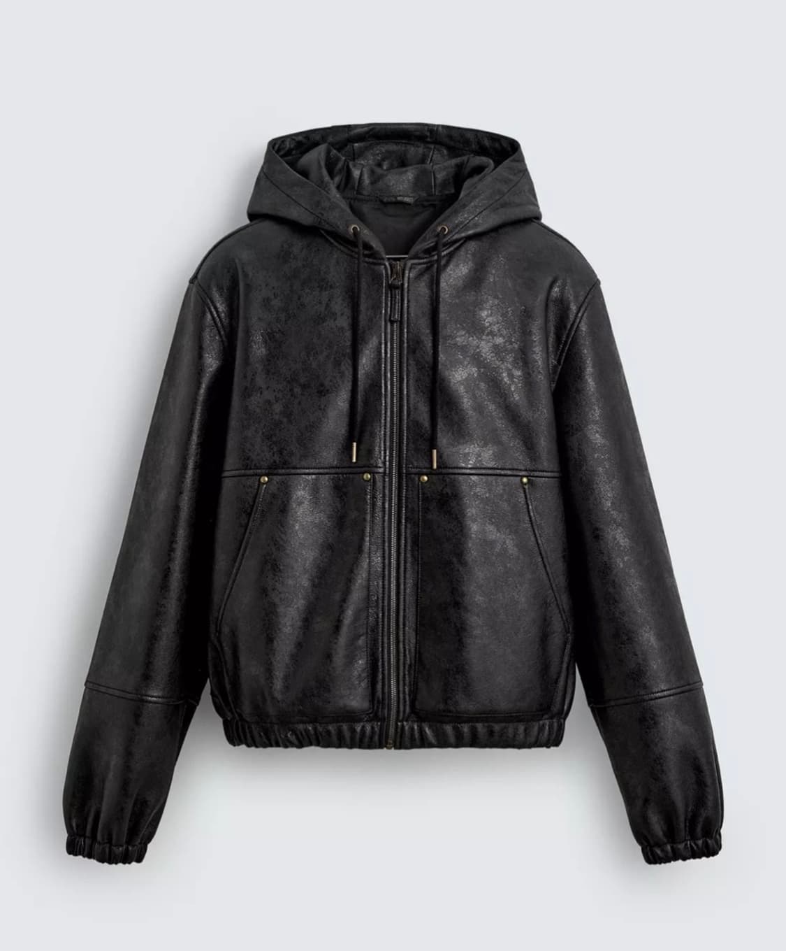 품절 후드 가죽 효과 점퍼 상품이미지1