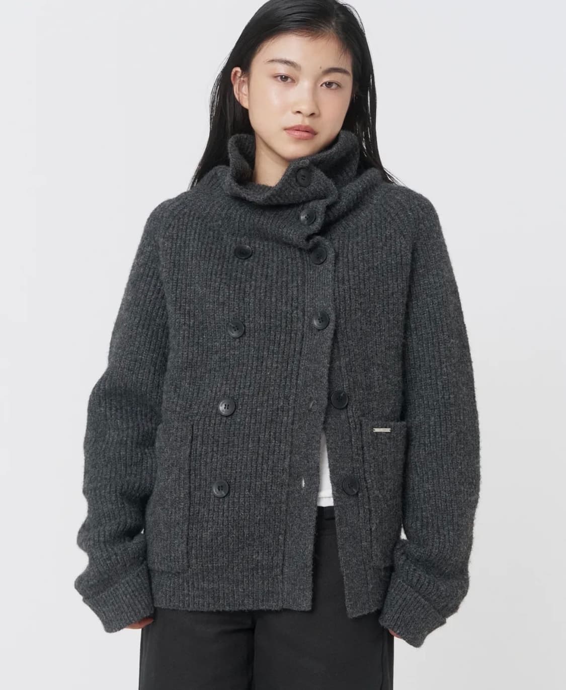 미세키서울 더블버튼 볼드 니트 차콜 상품이미지2