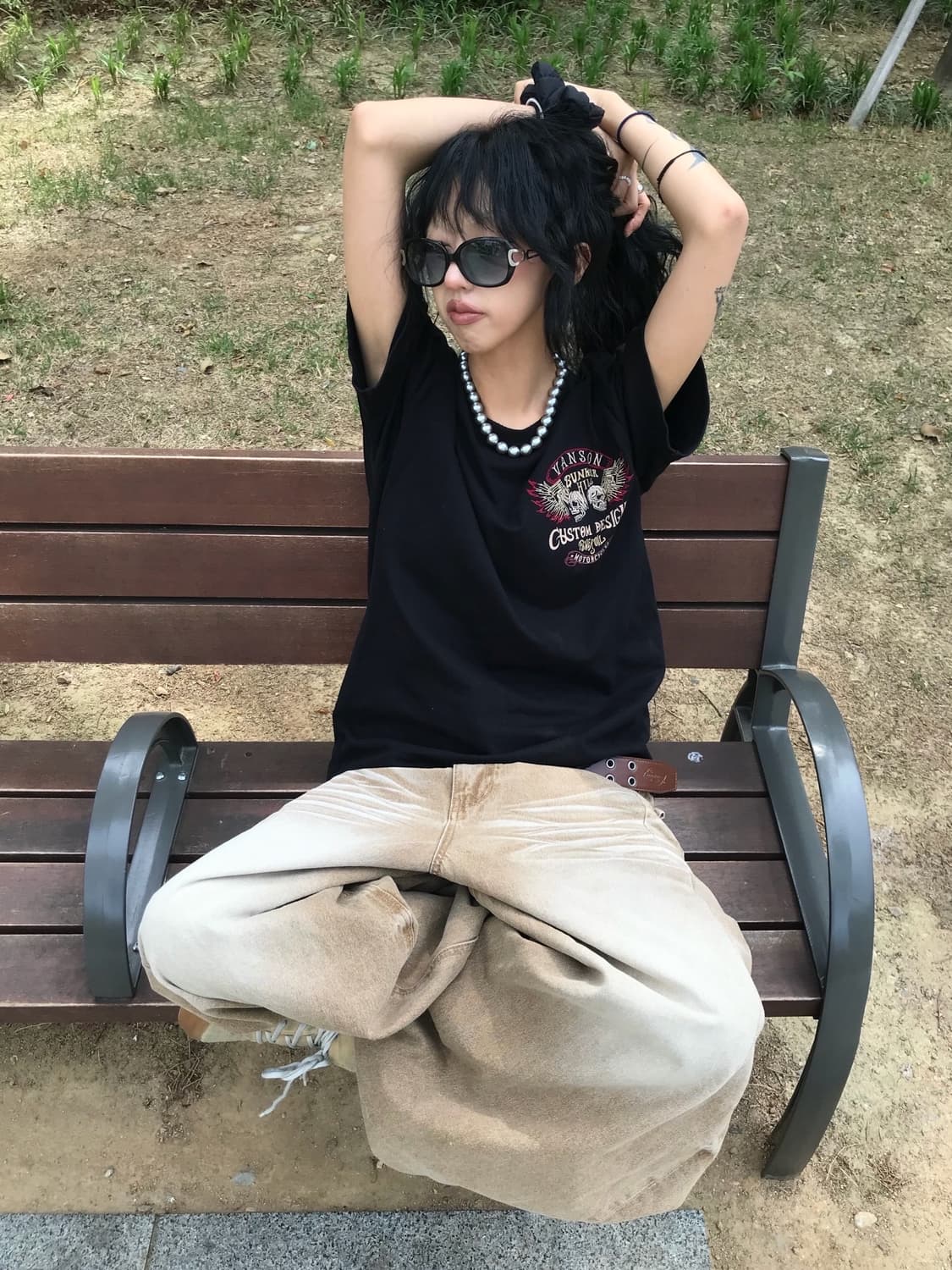 밴슨 스컬 자수&패치 반팔 티셔츠 상품이미지2