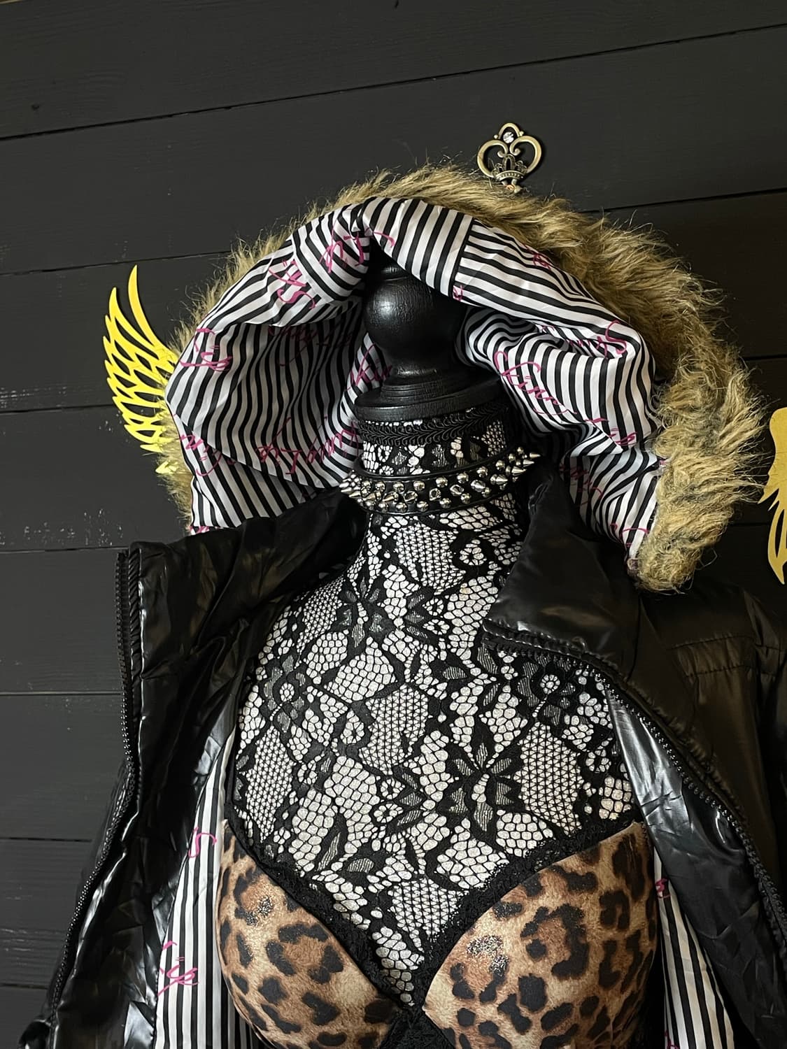 SKINNY LIP 갸루 줄무늬 스트라이프 유광 글로스 패딩 자켓 상품이미지5