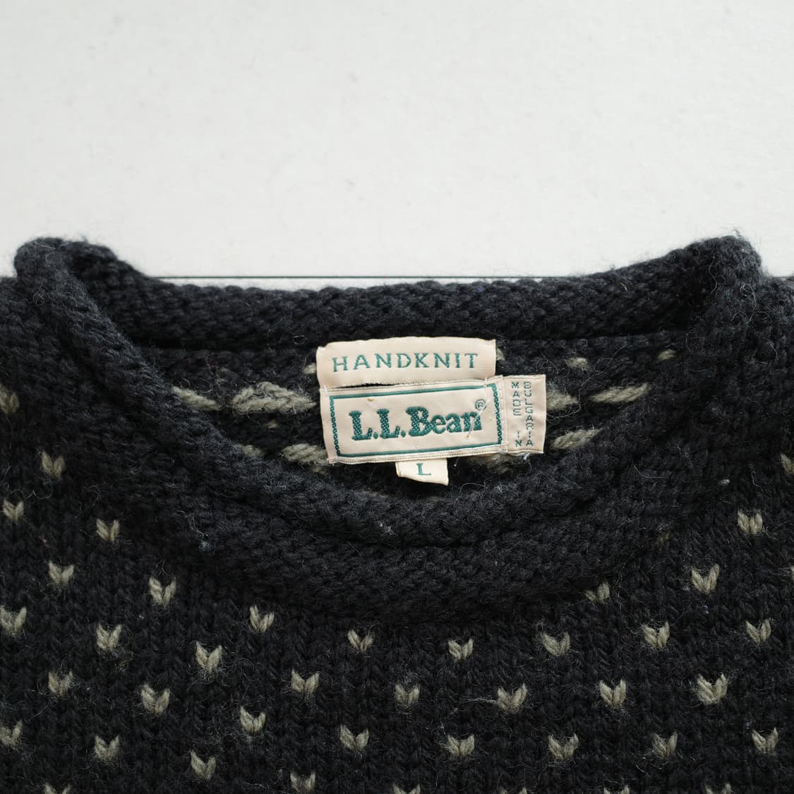 80s 엘엘빈 L사이즈 핸드니트 북유럽 패턴 울 스웨터 버드아이 상품이미지2