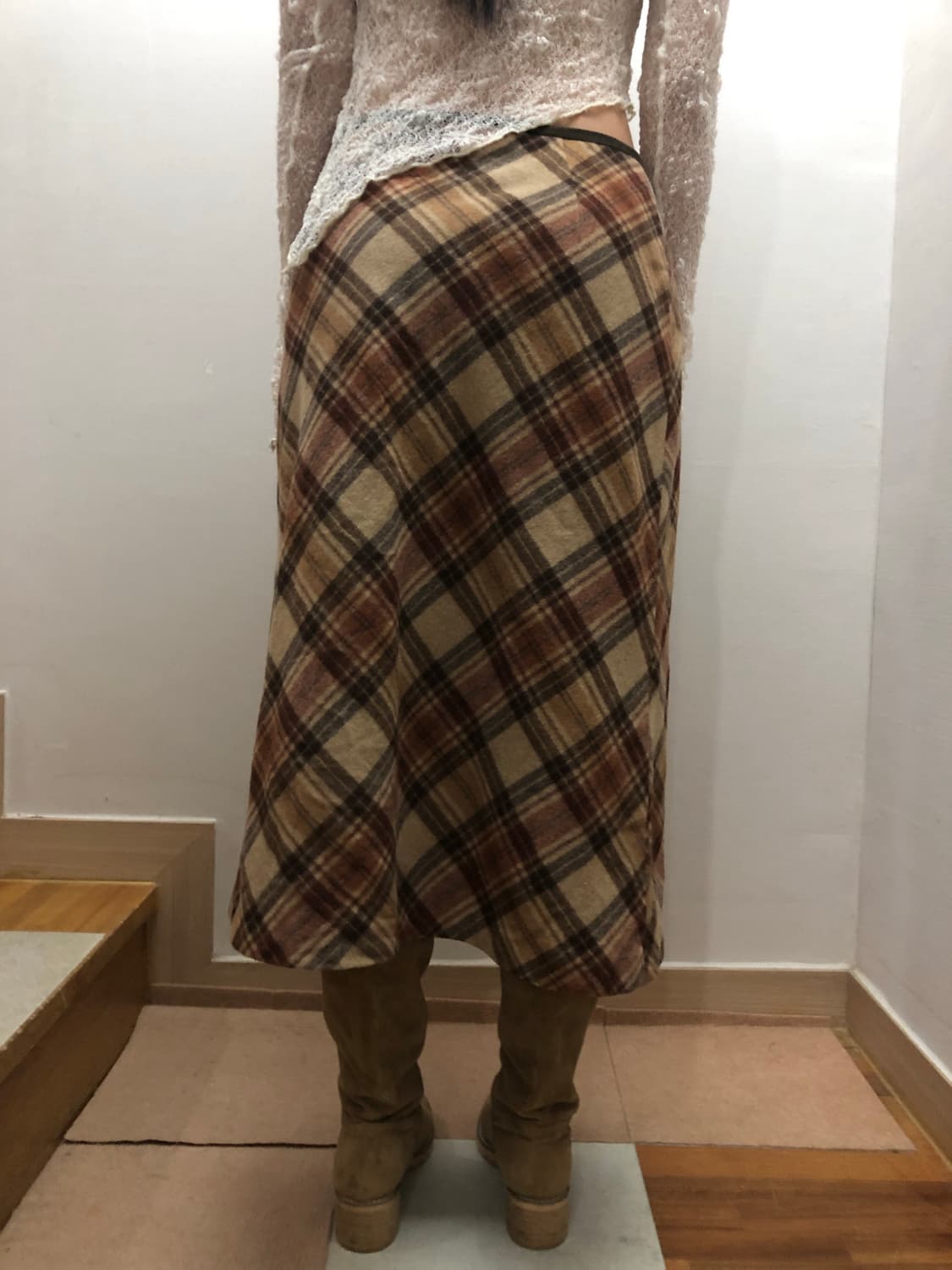빈티지 브라운 울 체크 스커트 상품이미지8