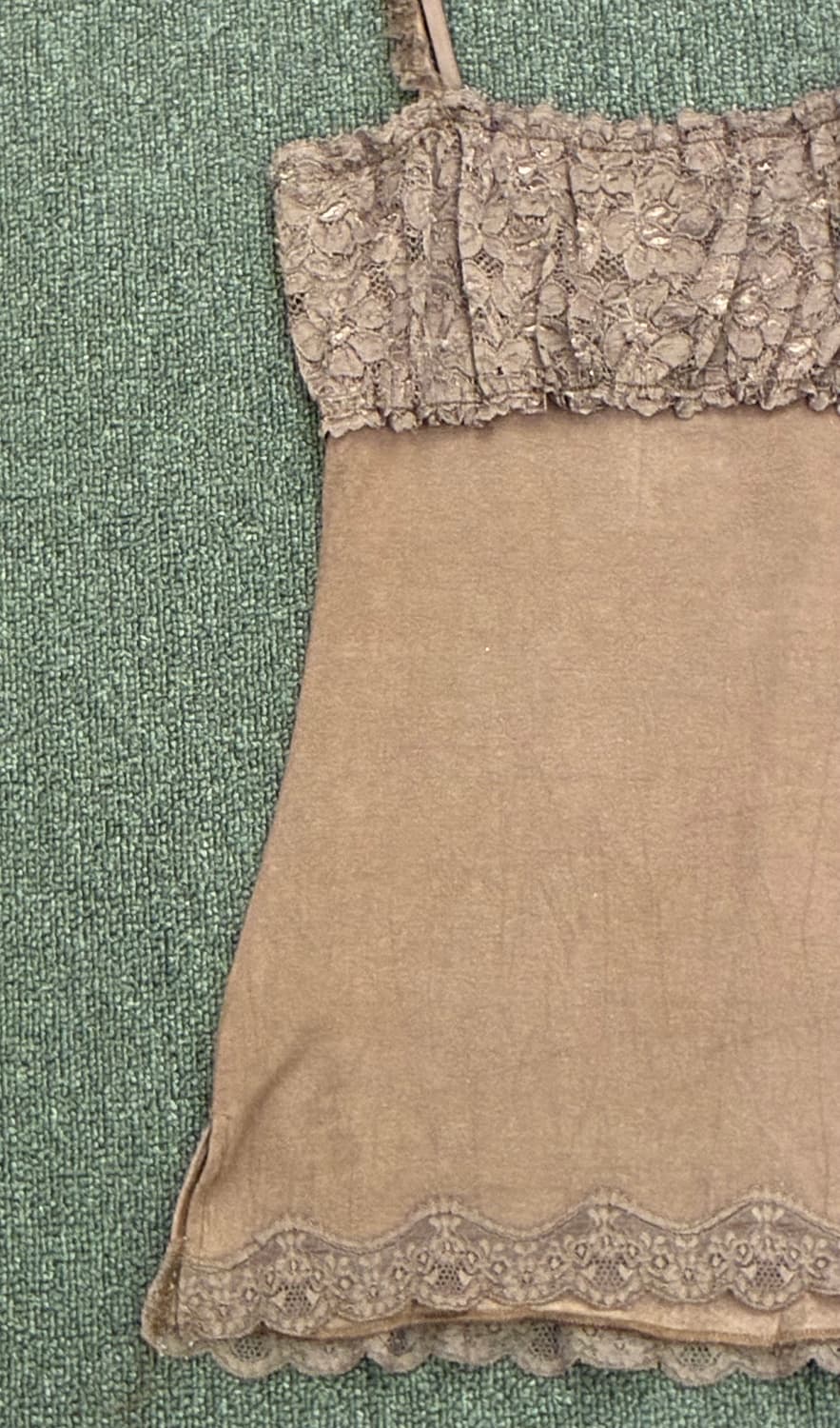 M)Japanese vintage 여성 레이스 디테일 갈색 슬리브리 상품이미지4