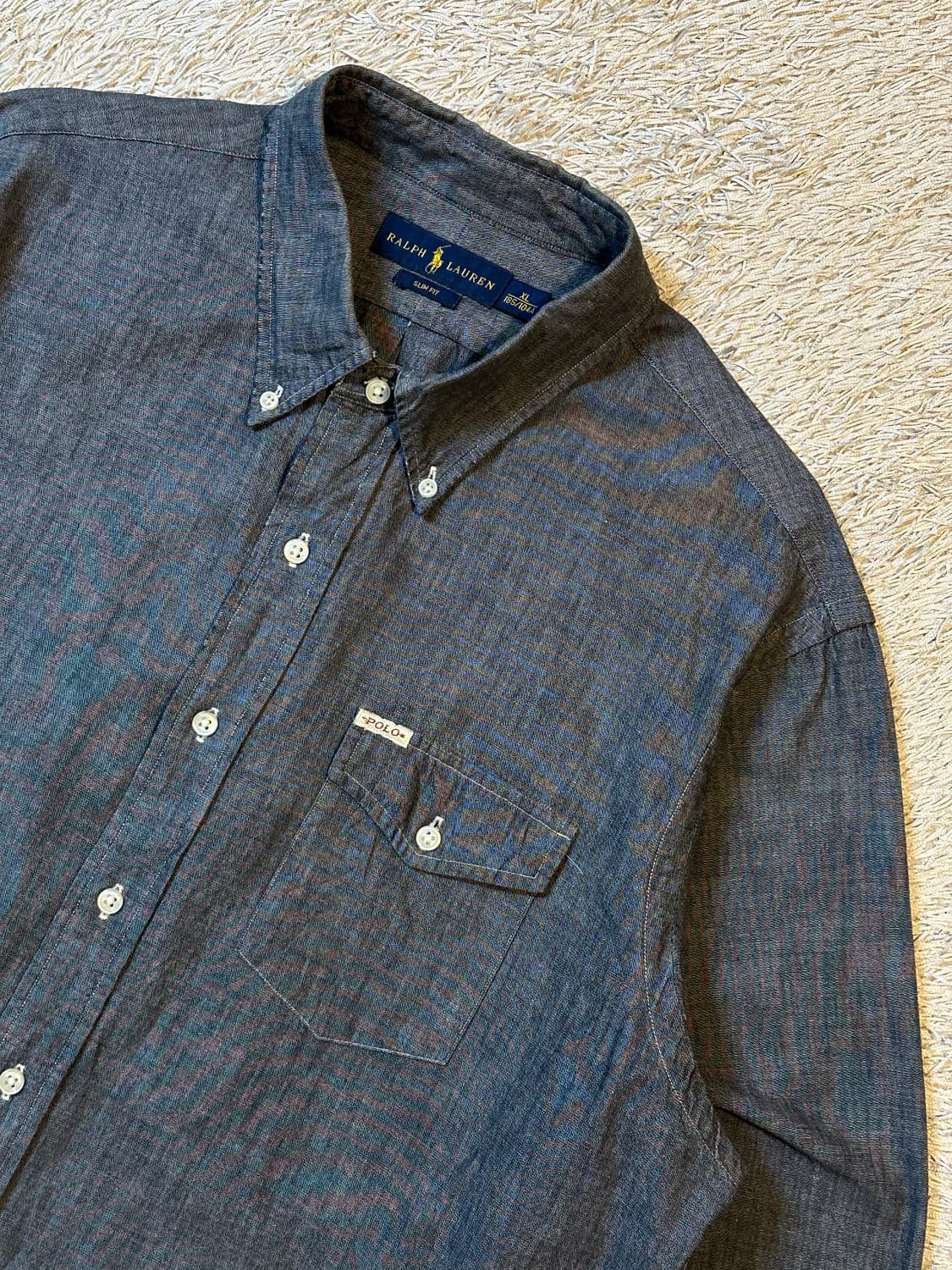 폴로 랄프로렌 신형 슬림핏 원포켓 샴브레이 데님셔츠 흑청 상품이미지2