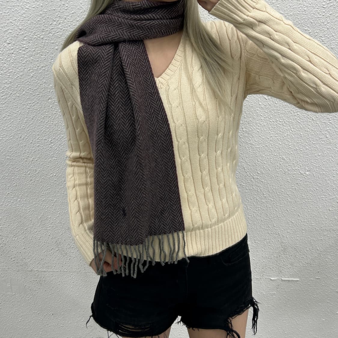 폴로 랄프로렌 브라운포니 단가라 머플러 상품이미지1