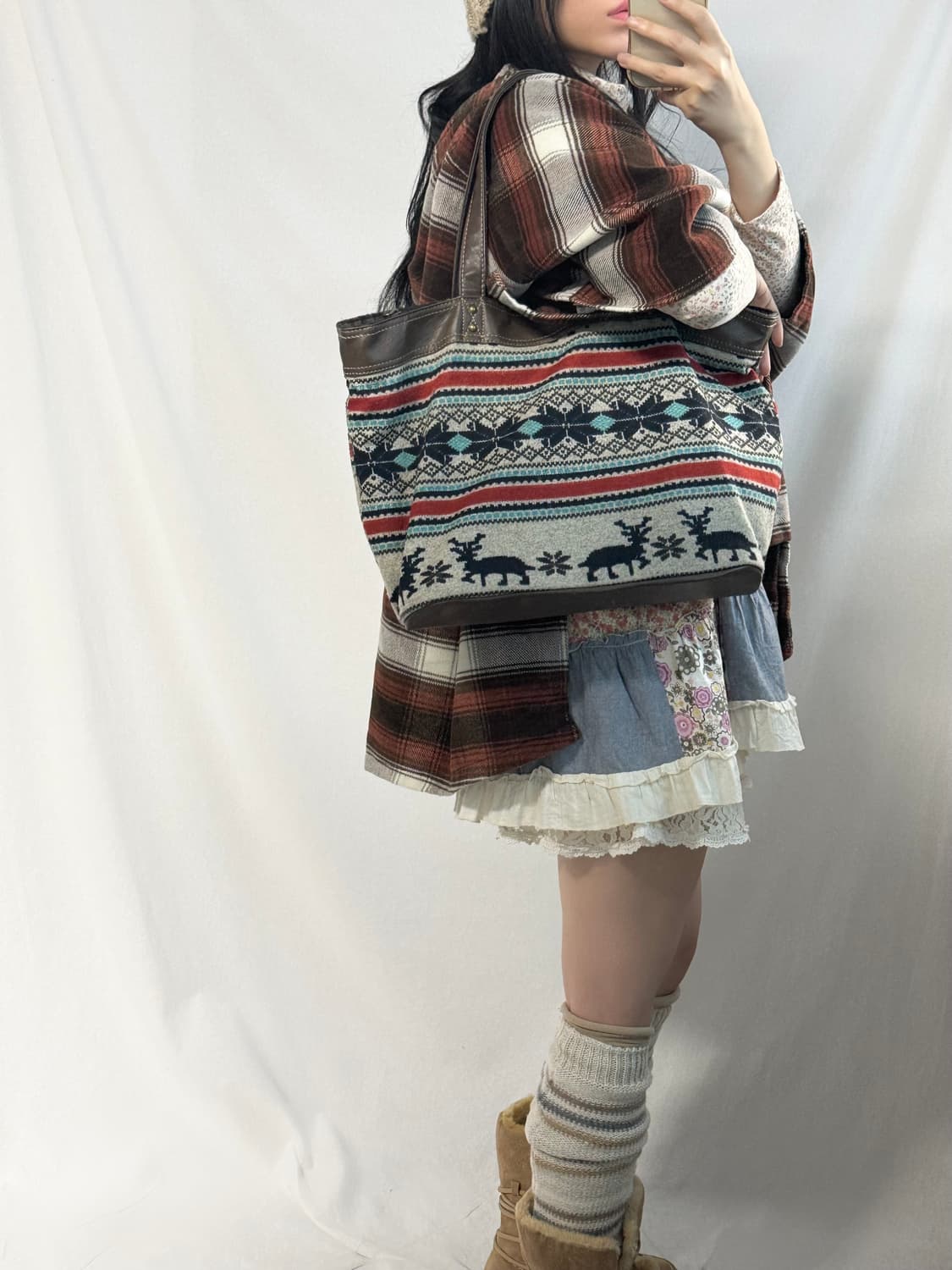 노르딕 패턴 니트 백 상품이미지3