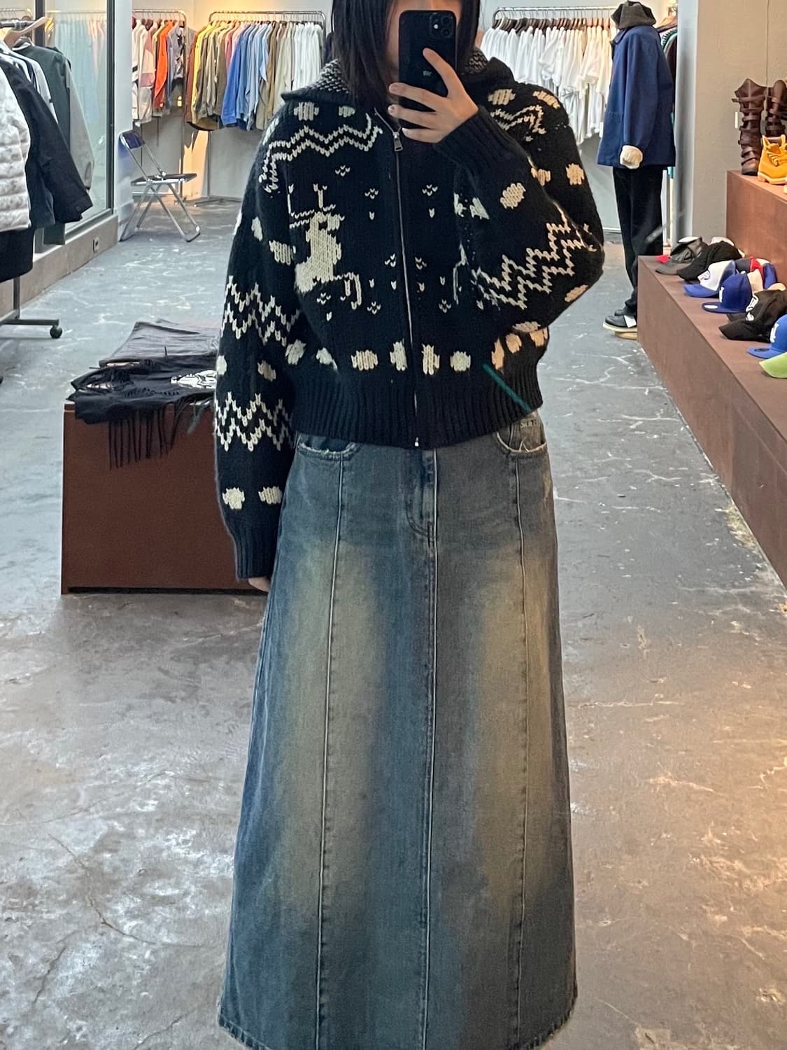 빈티지 노르딕 패턴 숏 니트 후드집업 H1166 상품이미지1