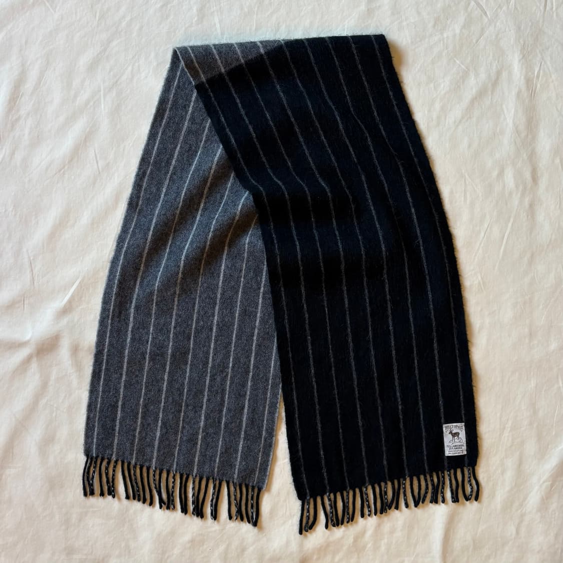 Scotland 울 앙고라 블랙 그레이 스트라이프 머플러 상품이미지3