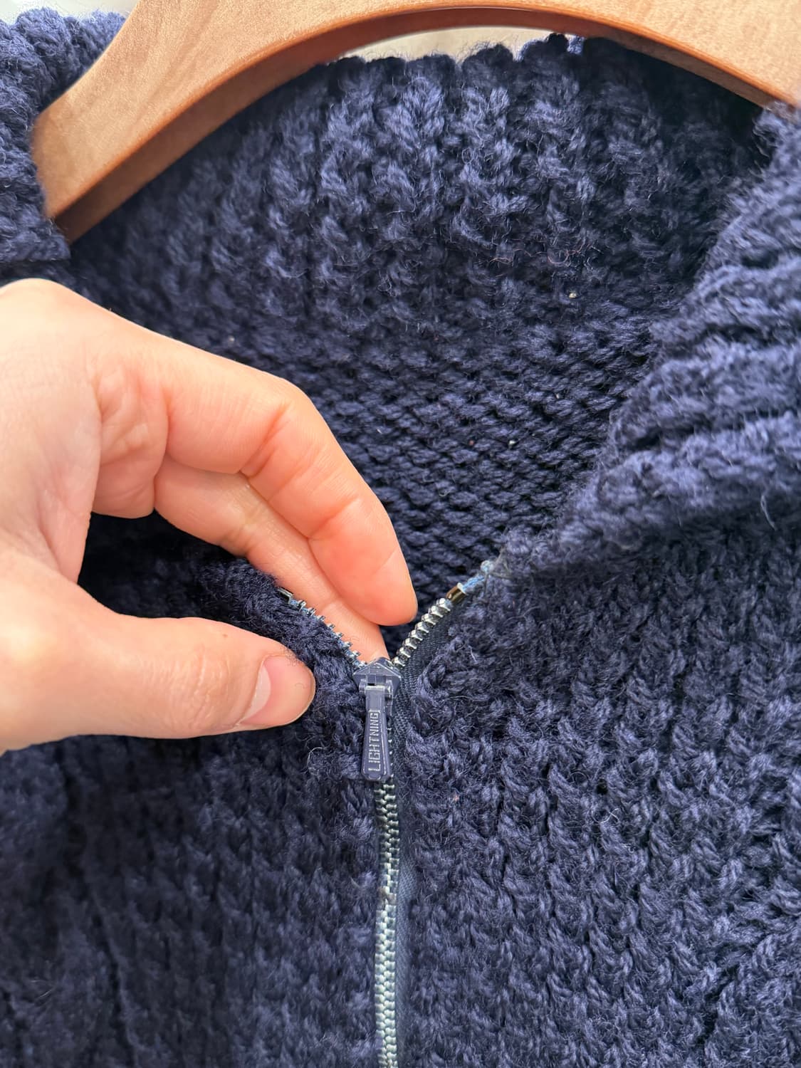 70s Vtg 빈티지 케이블 울 니트 집업 상품이미지3