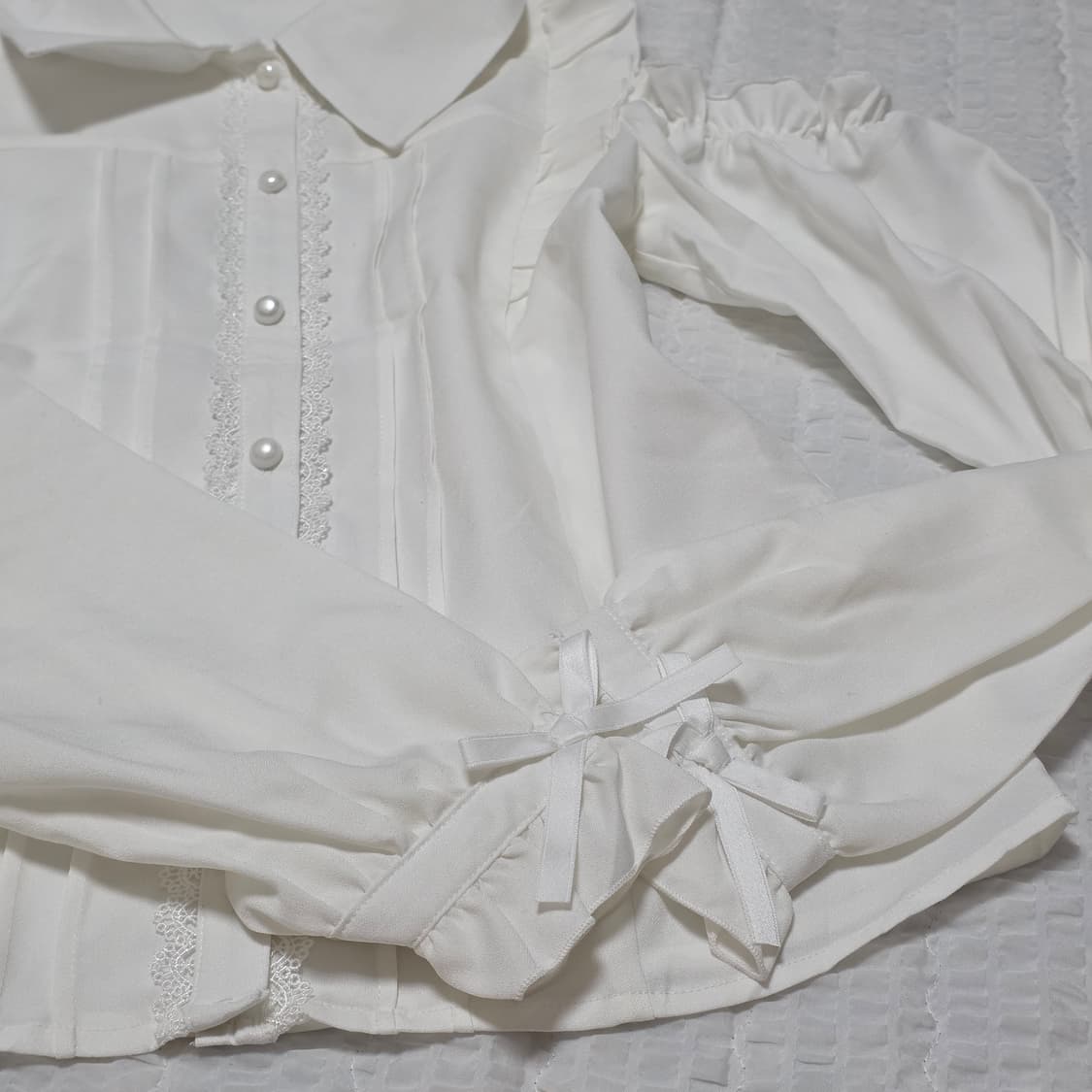 양산형지뢰계st 화이트 레이스셔링 숄더트임 블라우스 상품이미지6