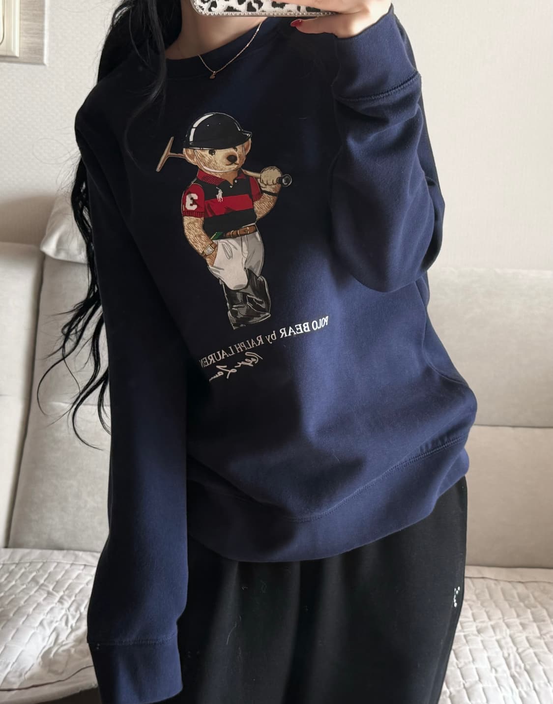 폴로 랄프로렌 네이비 빅 테디베어 기모 맨투맨 (QR) 상품이미지1