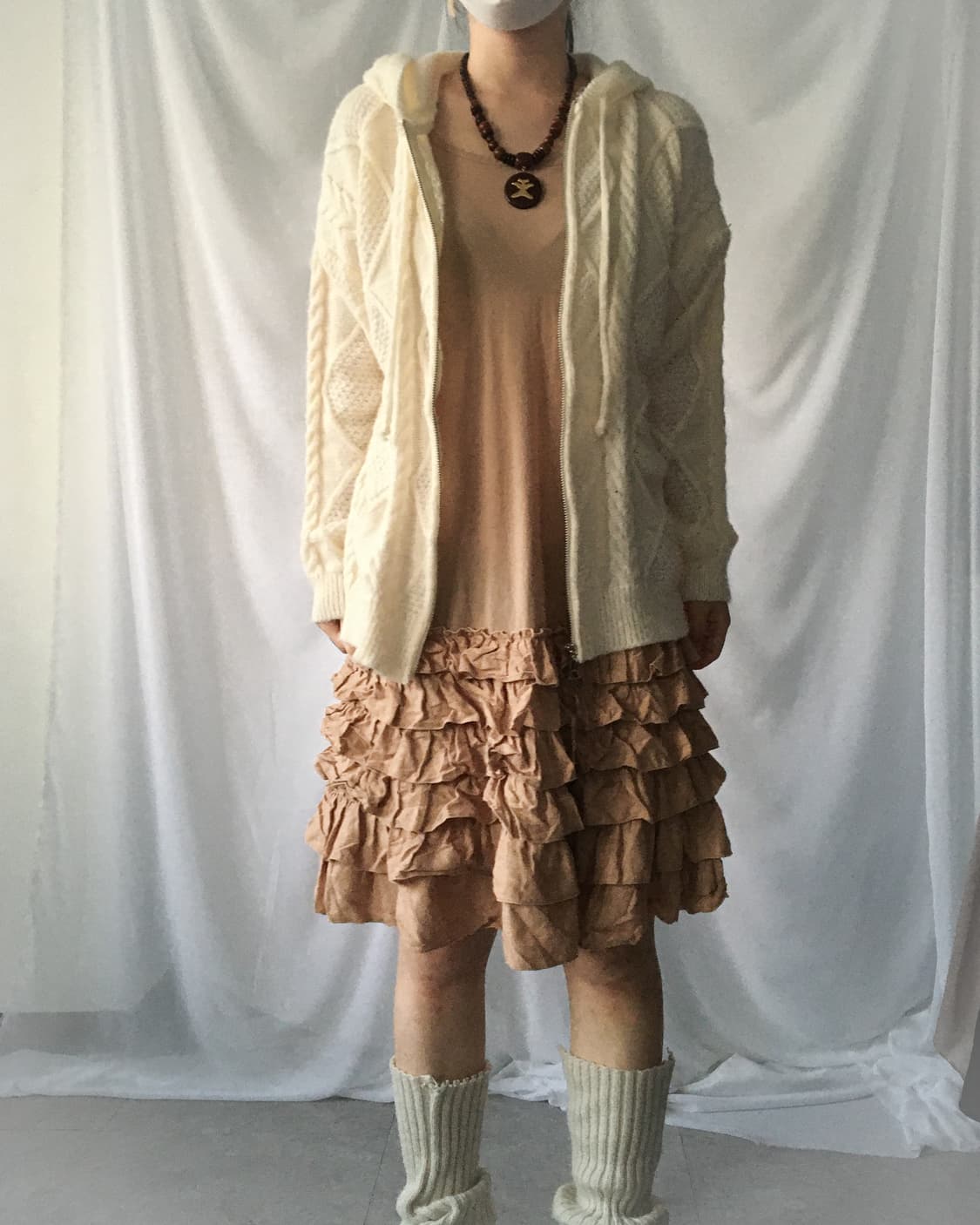 Cable pattern knit hood zip up 상품이미지6