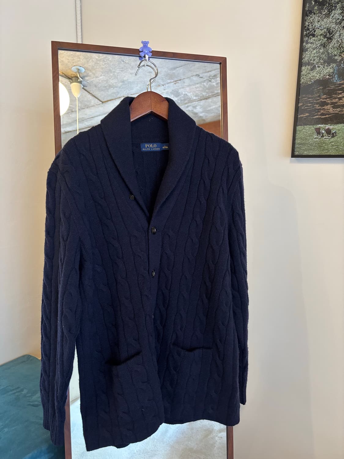 폴로 랄프로렌 숄카라 네이비 꽈배기 가디건 상품이미지1