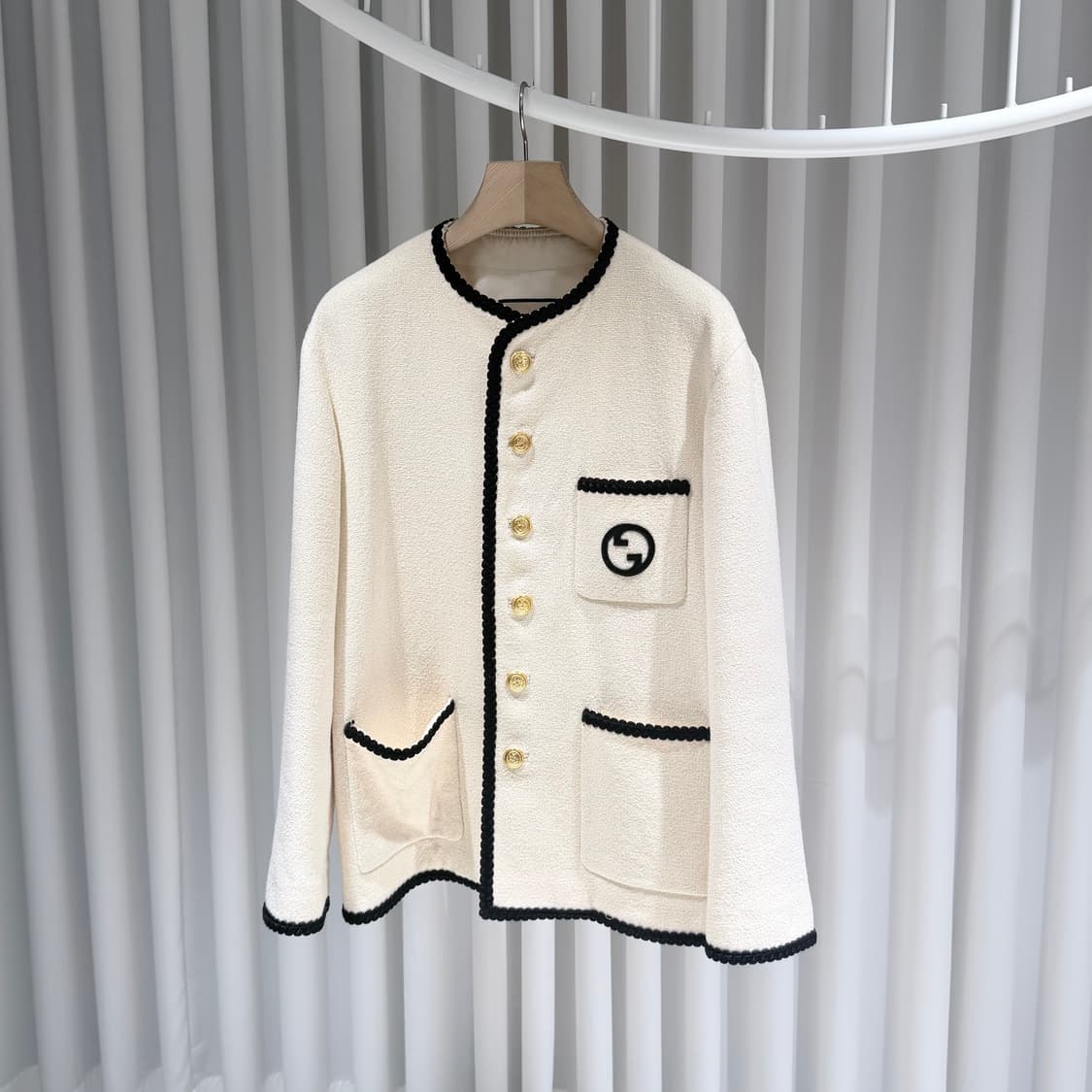 48 / 구찌 오프화이트 자수 울 트위드 자켓 상품이미지2