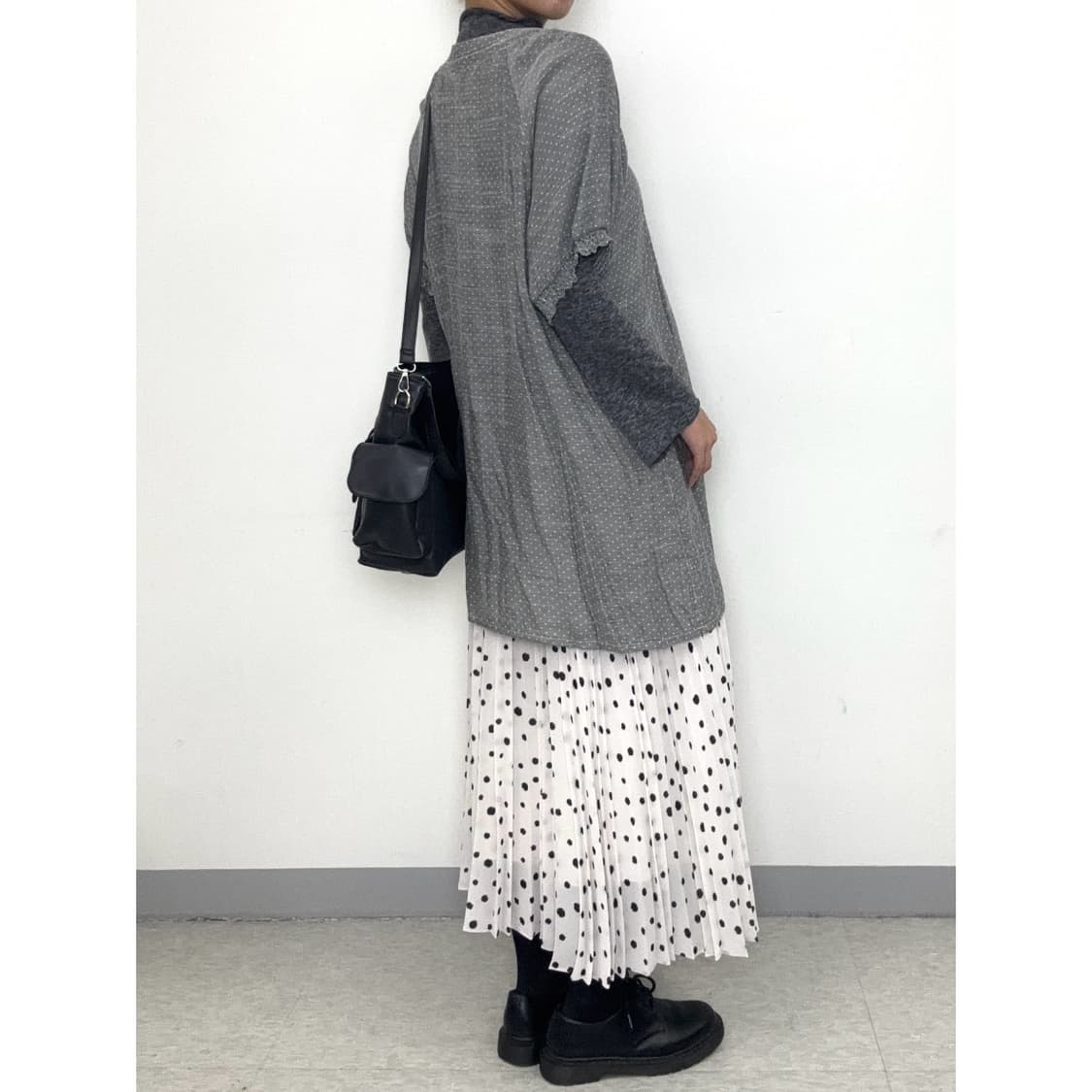 빈티지 그레이 모리걸 도트 반팔 원피스 상품이미지4