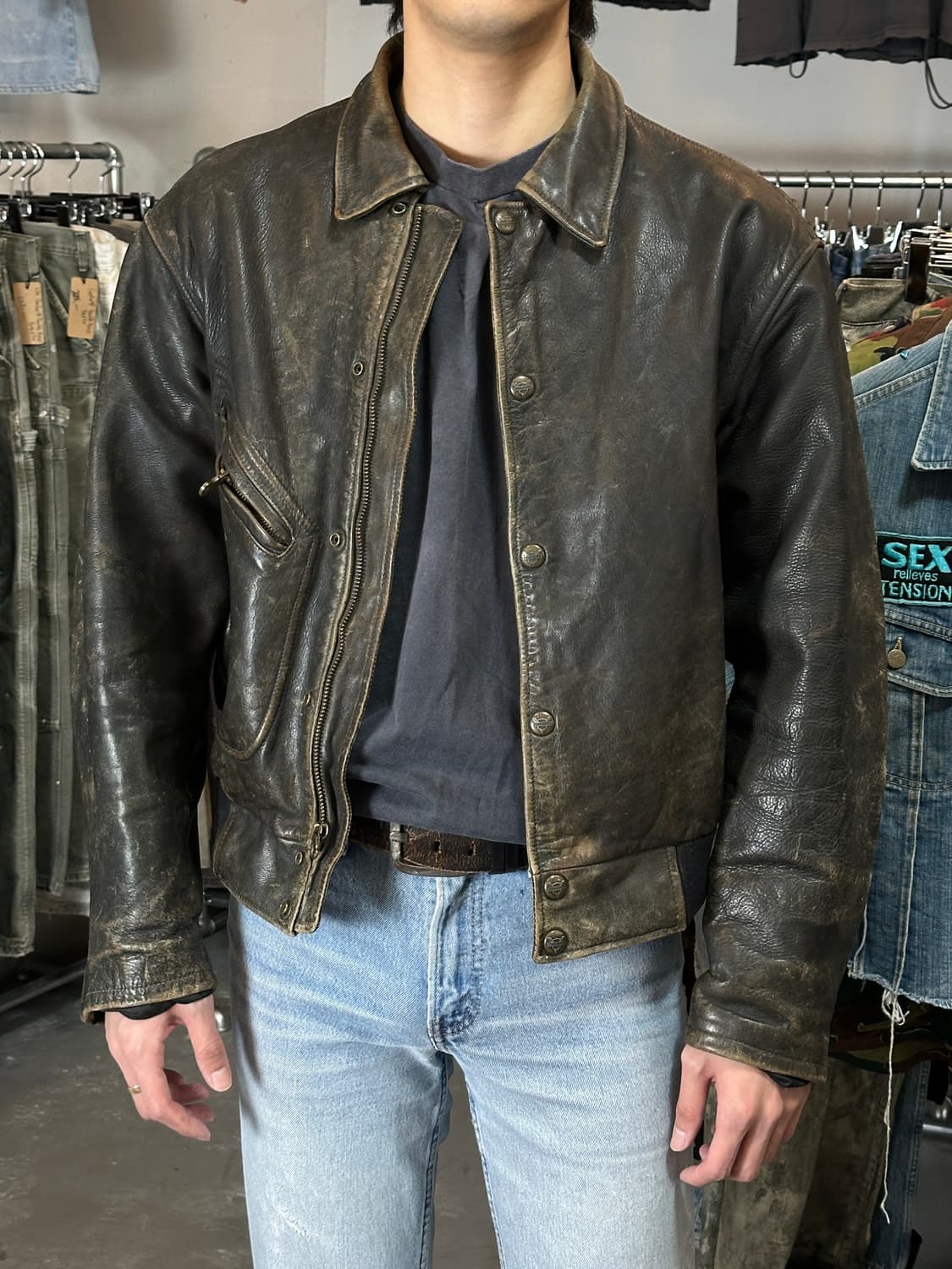 00's 할리데이비슨 디스 레더 자켓 풀그레인 레더 자켓 상품이미지10