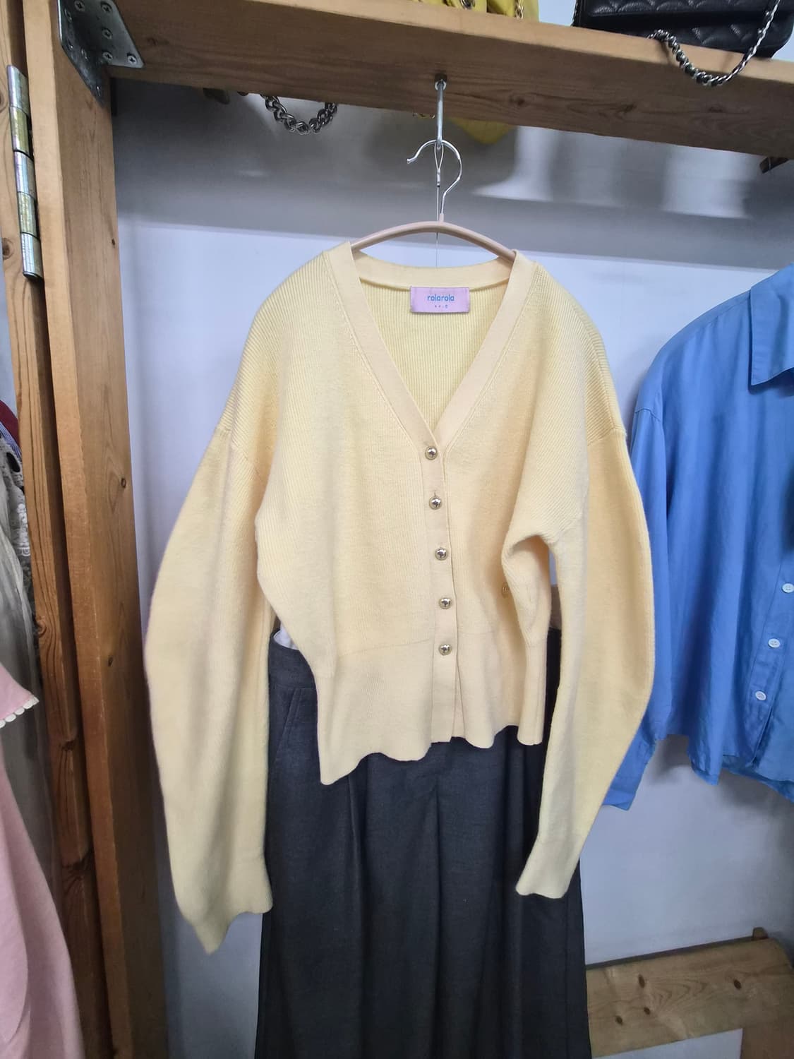 로라로라 장원영. 다현 벌룬가디건. 미드나잇무브 더블웨이스트 와이드 상품이미지4