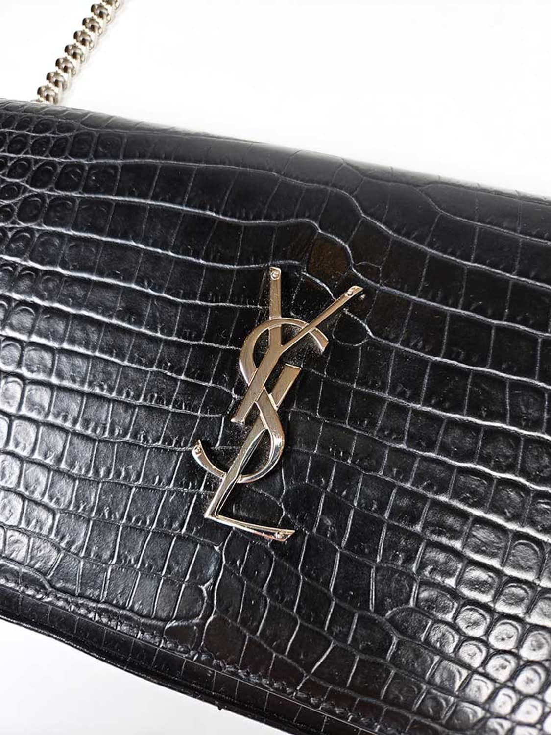 Saint Laurent 생로랑 블랙 크로커다일 케이트 은장 체인 WOC 상품이미지4