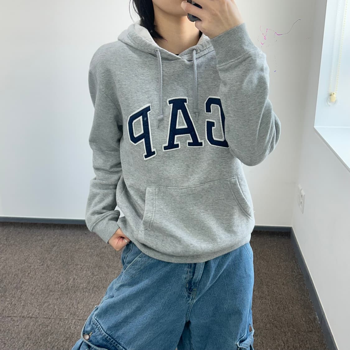 Gap 갭 네이비 로고 그레이 후드티 상품이미지1