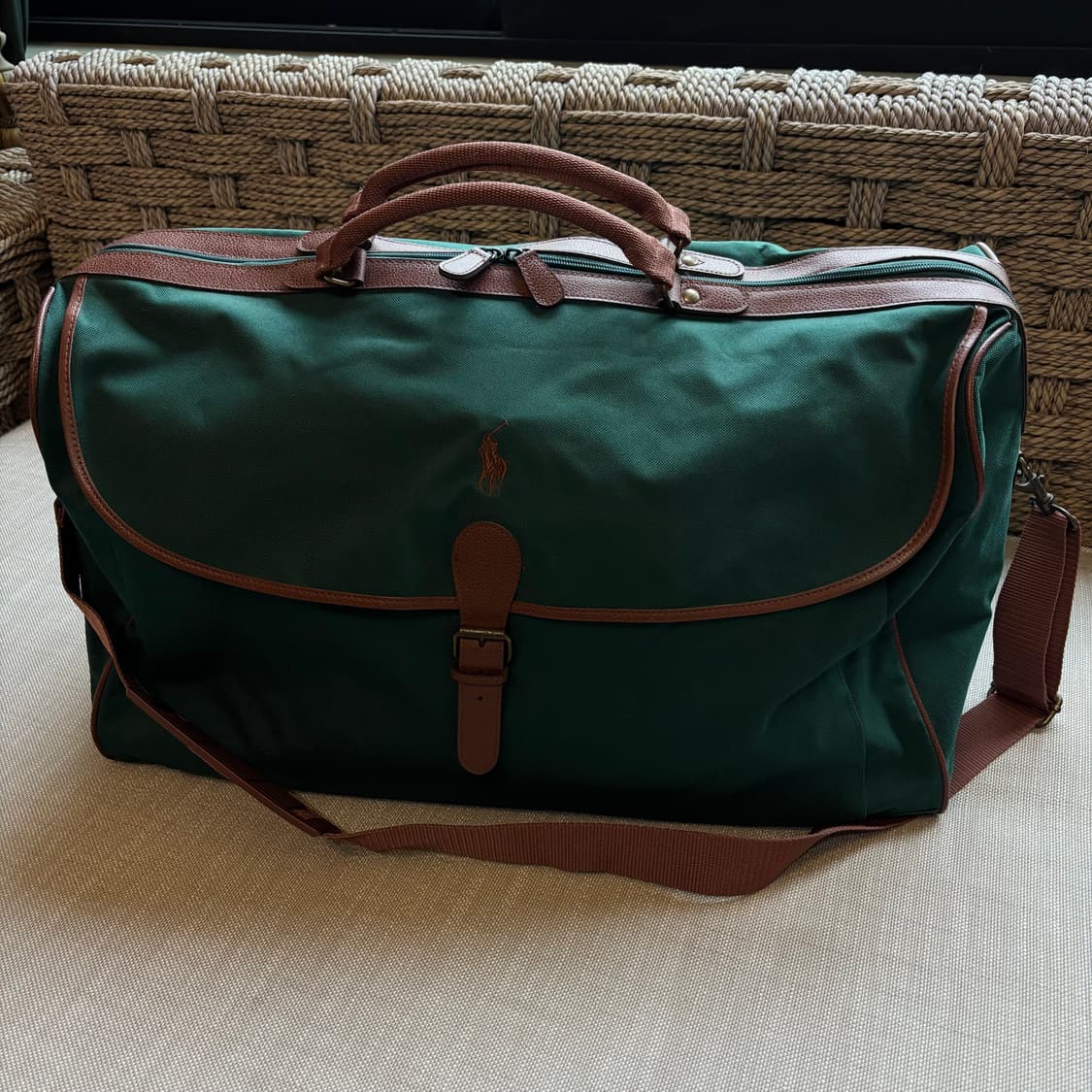 폴로 랄프로렌 90‘s 빈티지 포레스트그린 캔버스 빅사이즈 보스턴백 상품이미지1