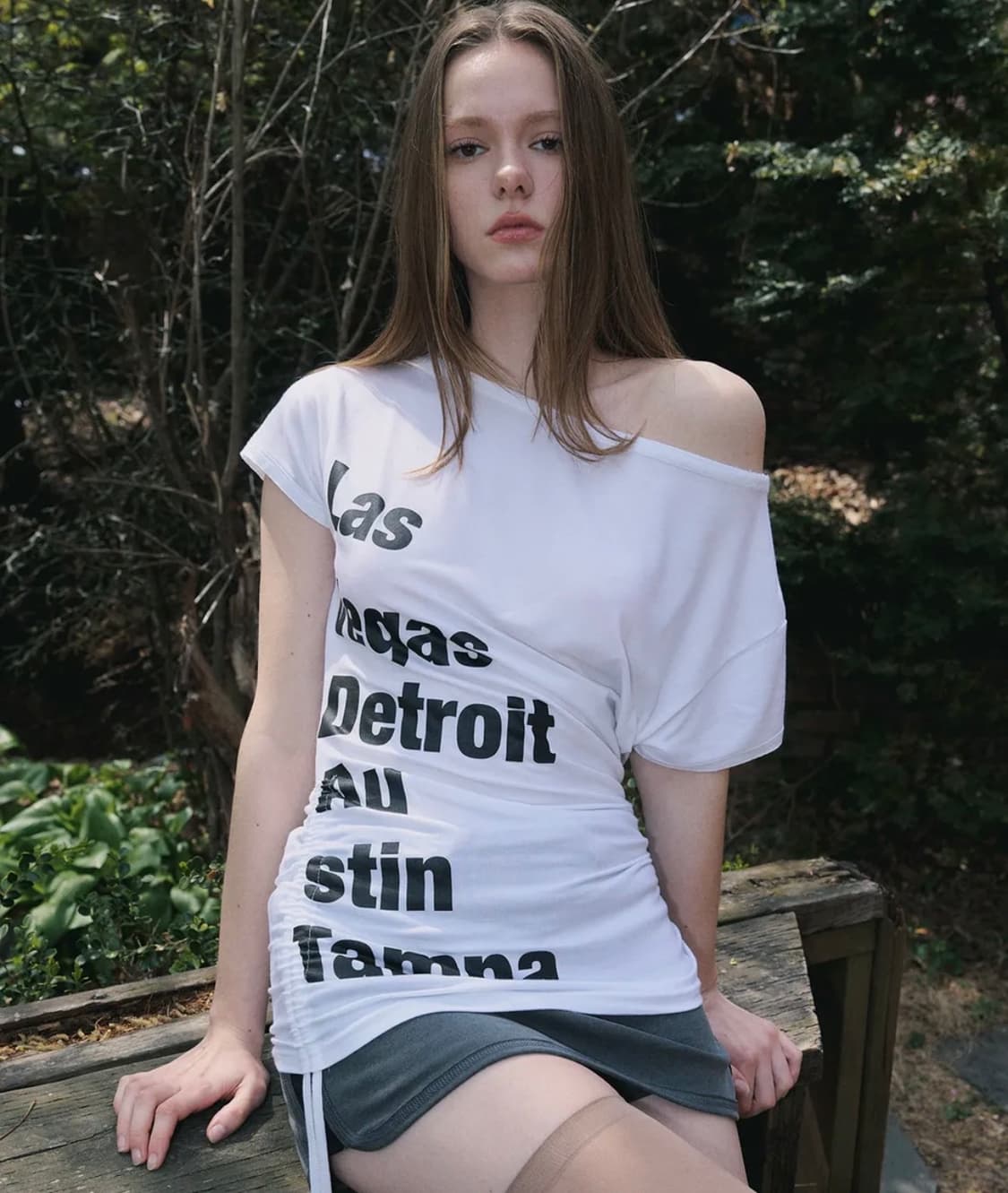 플리즈노팔로우 Sara Lettering Shirring Top (Whi 상품이미지1